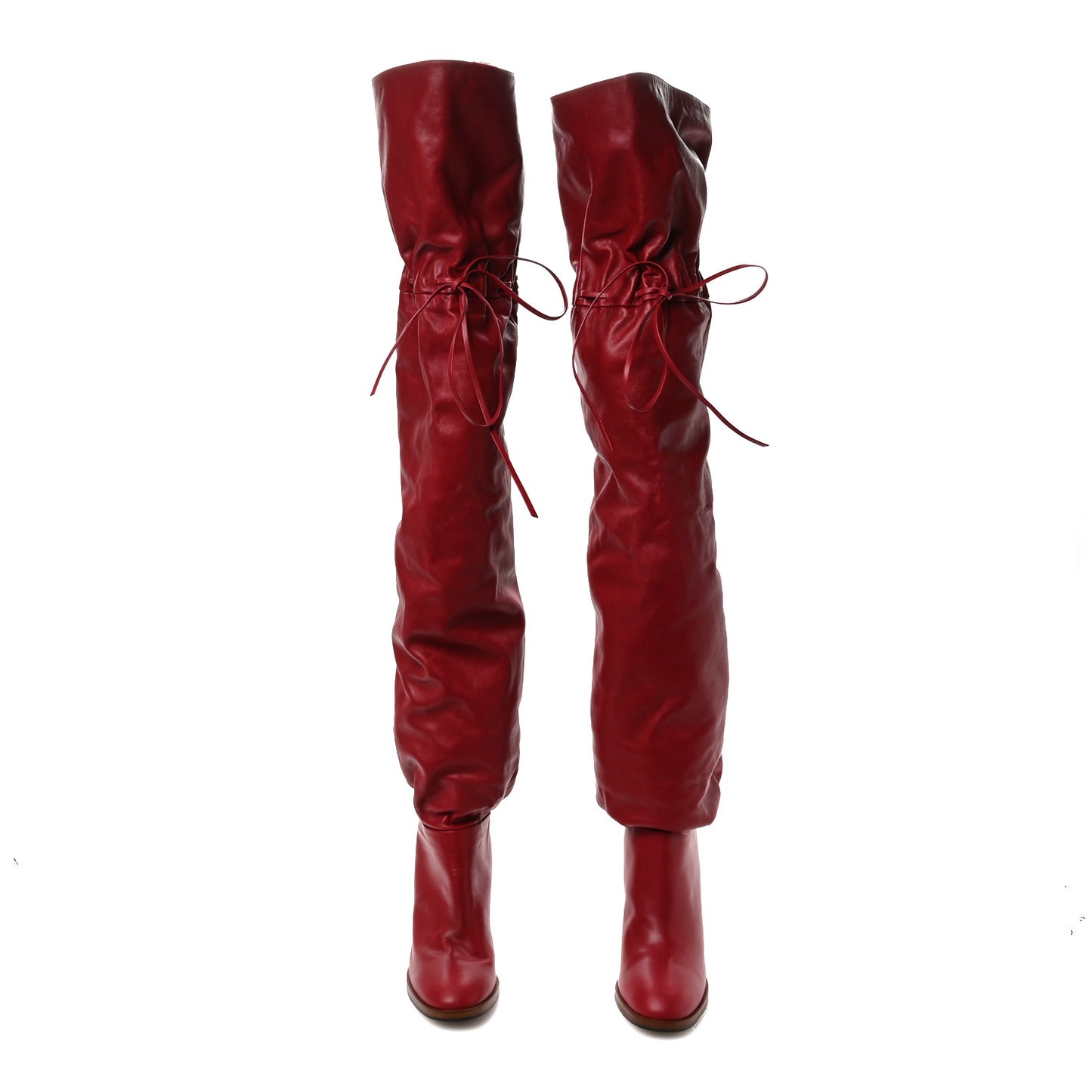 Deauville Calfskin Cinched Over The Knee High Boots 35.5 Red