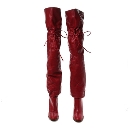 Gucci Deauville Calfskin Cinched Over The Knee High Boots 35.5 Red 2 of 7