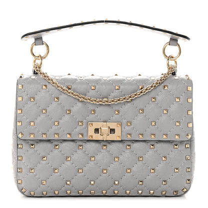 Valentino Garavani Craquele Nappa Medium Rockstud Spike Shoulder Bag Pastel Grey 1 of 13