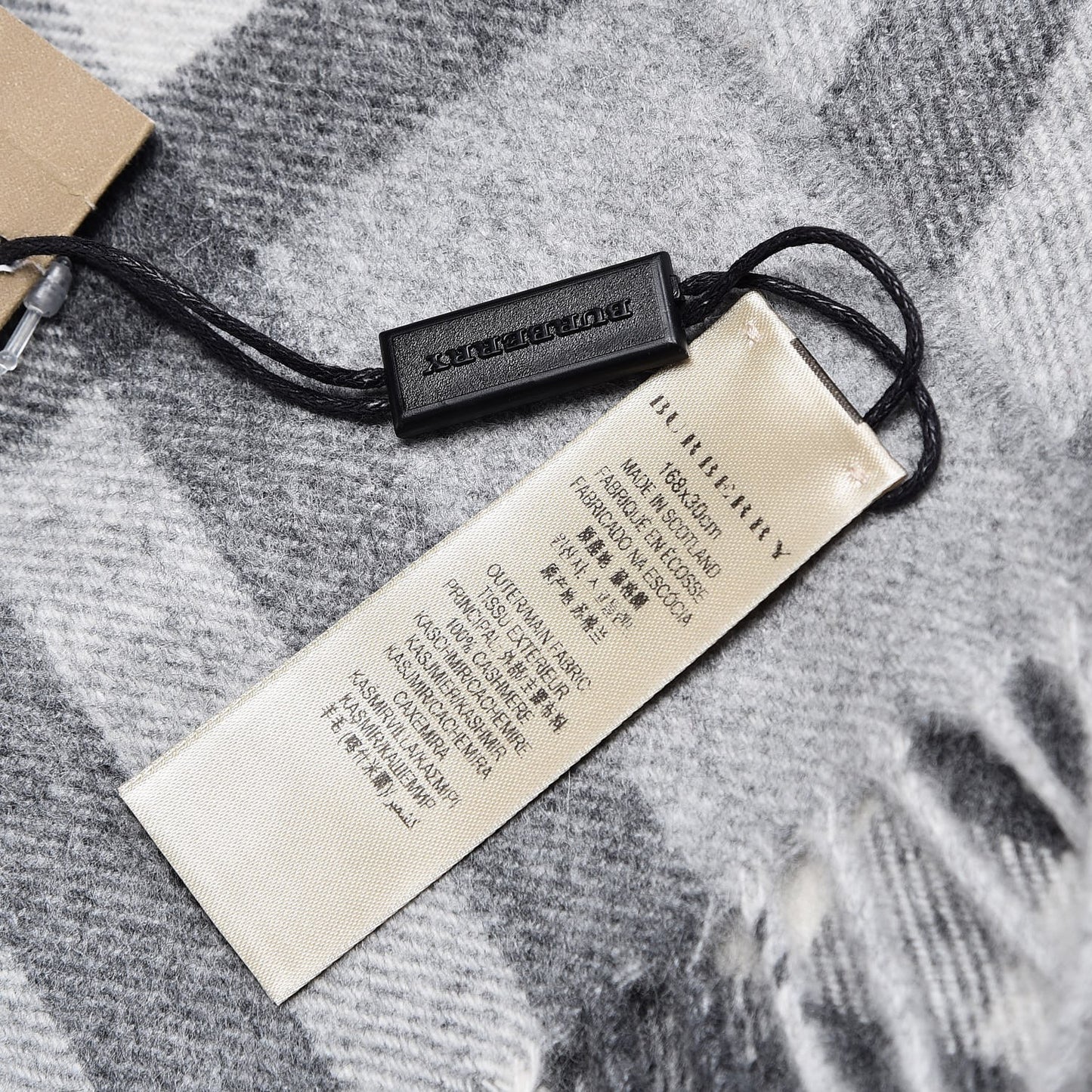 Cashmere Giant Check Fringe Scarf Pale Grey