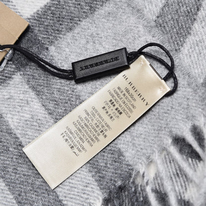 Burberry Cashmere Giant Check Fringe Scarf Pale Grey 5 of 6