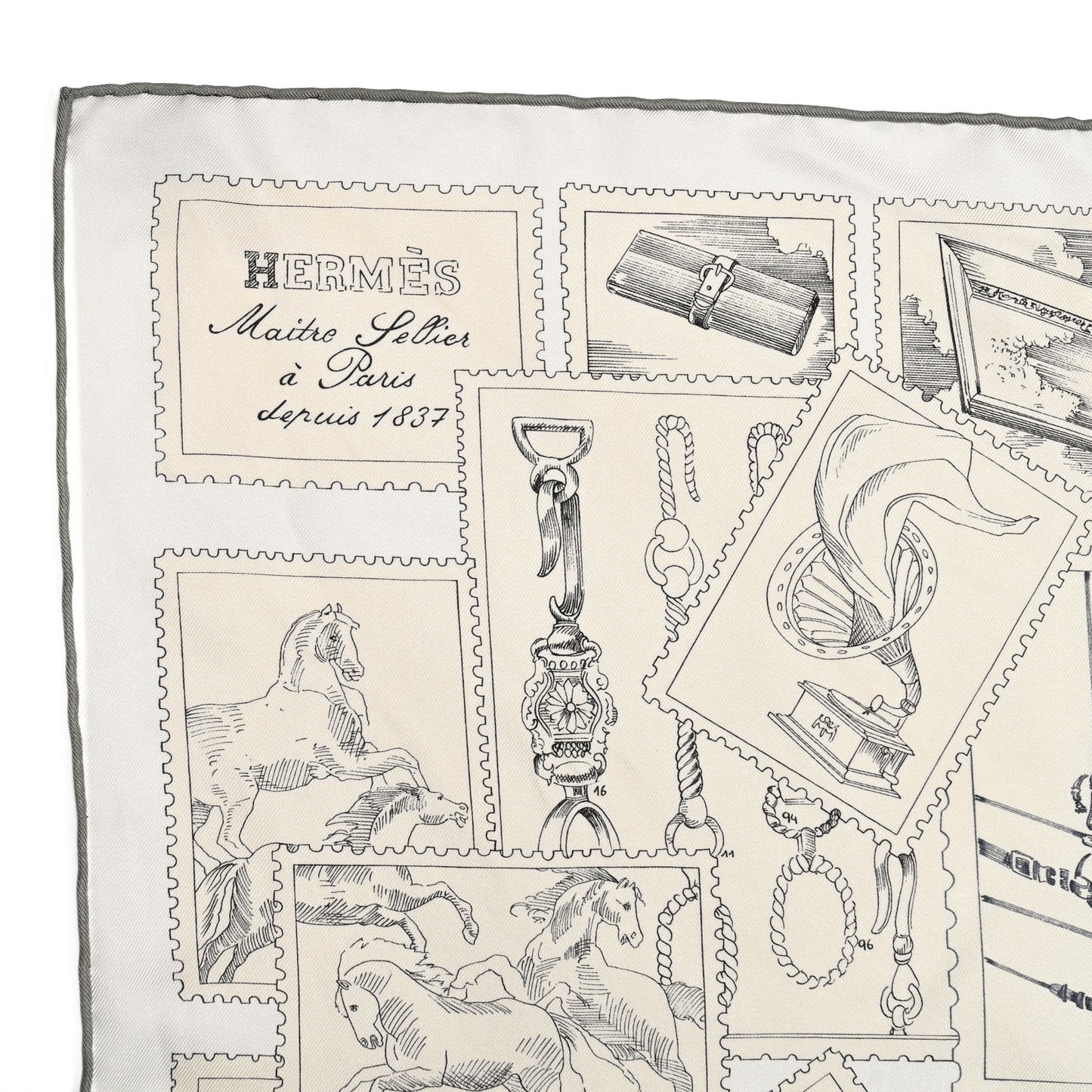 Silk Le Philateliste Du Faubourg Scarf 90 Gris Parchemin White