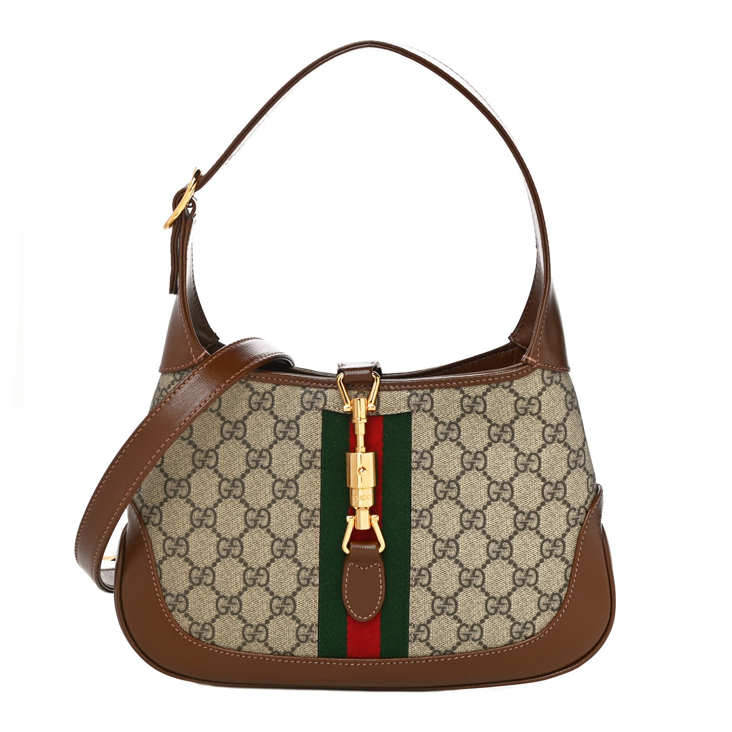 Gucci GG Supreme Monogram Azalea Calfskin Web Small Jackie 1961 Hobo Beige Ebony Brown Sugar 1 of 18