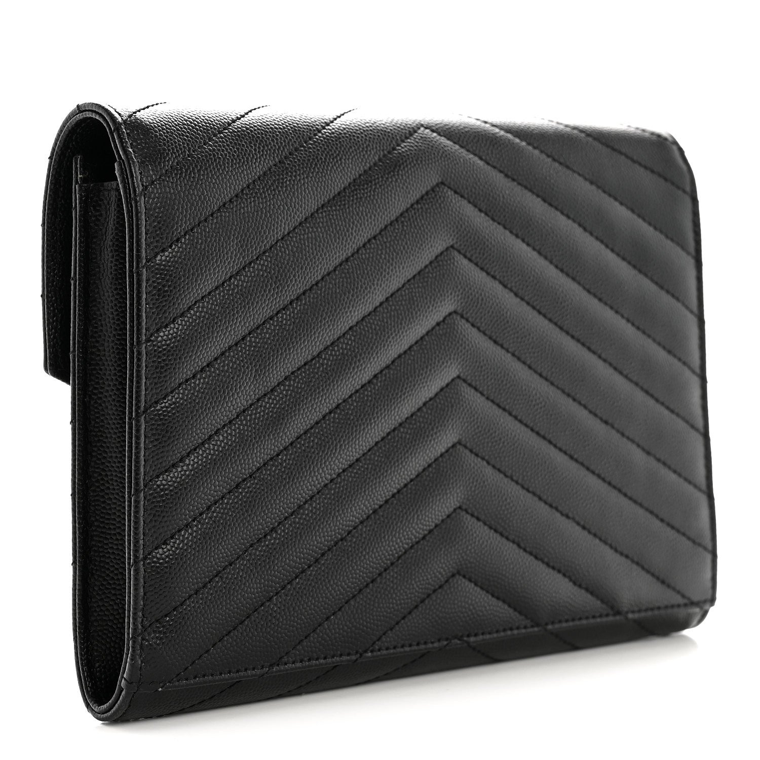 Saint Laurent Grain De Poudre Matelasse Chevron Monogram Monochrome Envelope Clutch Black 3 of 7