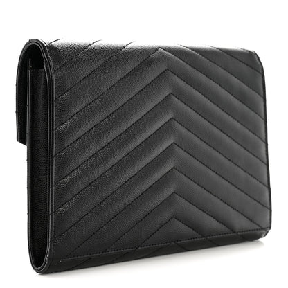 Saint Laurent Grain De Poudre Matelasse Chevron Monogram Monochrome Envelope Clutch Black 3 of 7