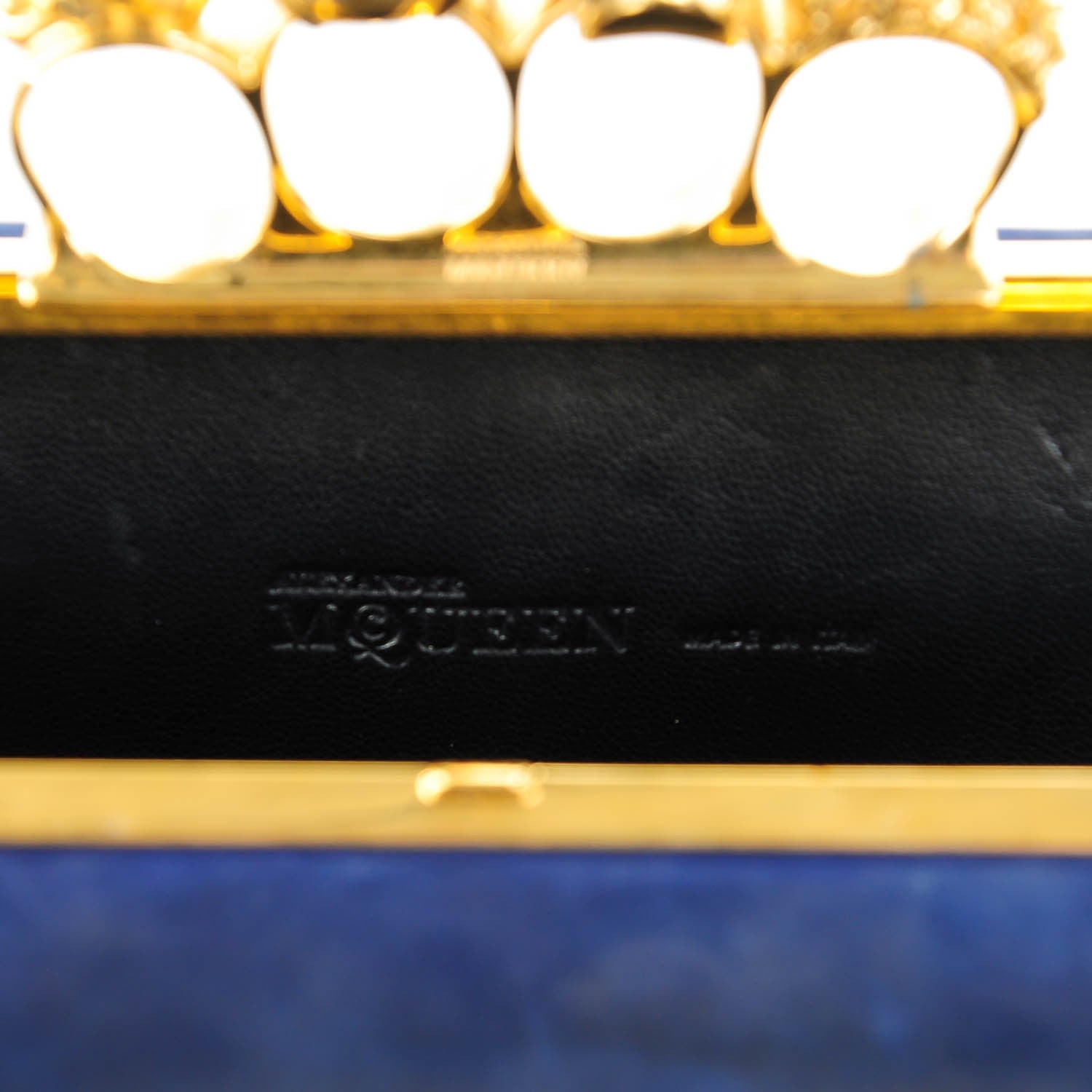 Alexander McQueen Suede Studded Skull Knuckle Box Clutch Navy 6 of 8