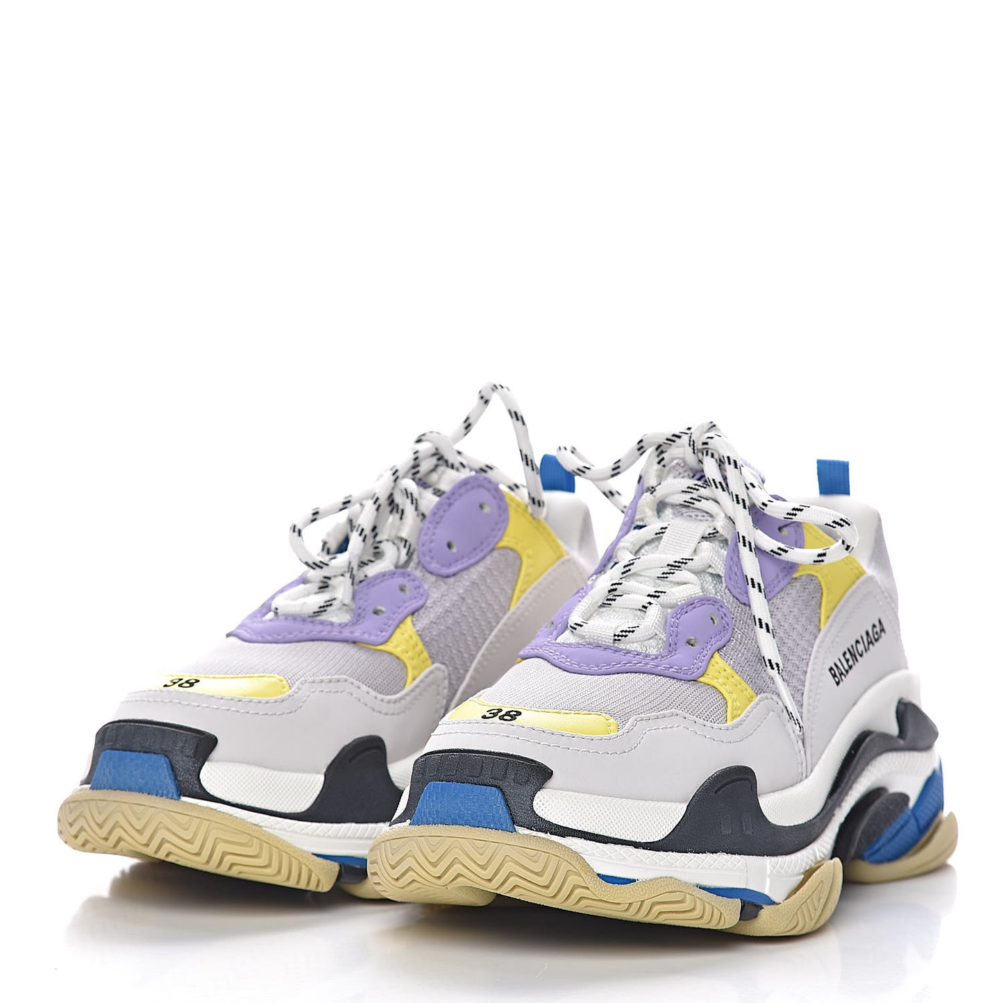 Fabric Mesh Womens Triple S Sneakers 38 White Purple Yellow