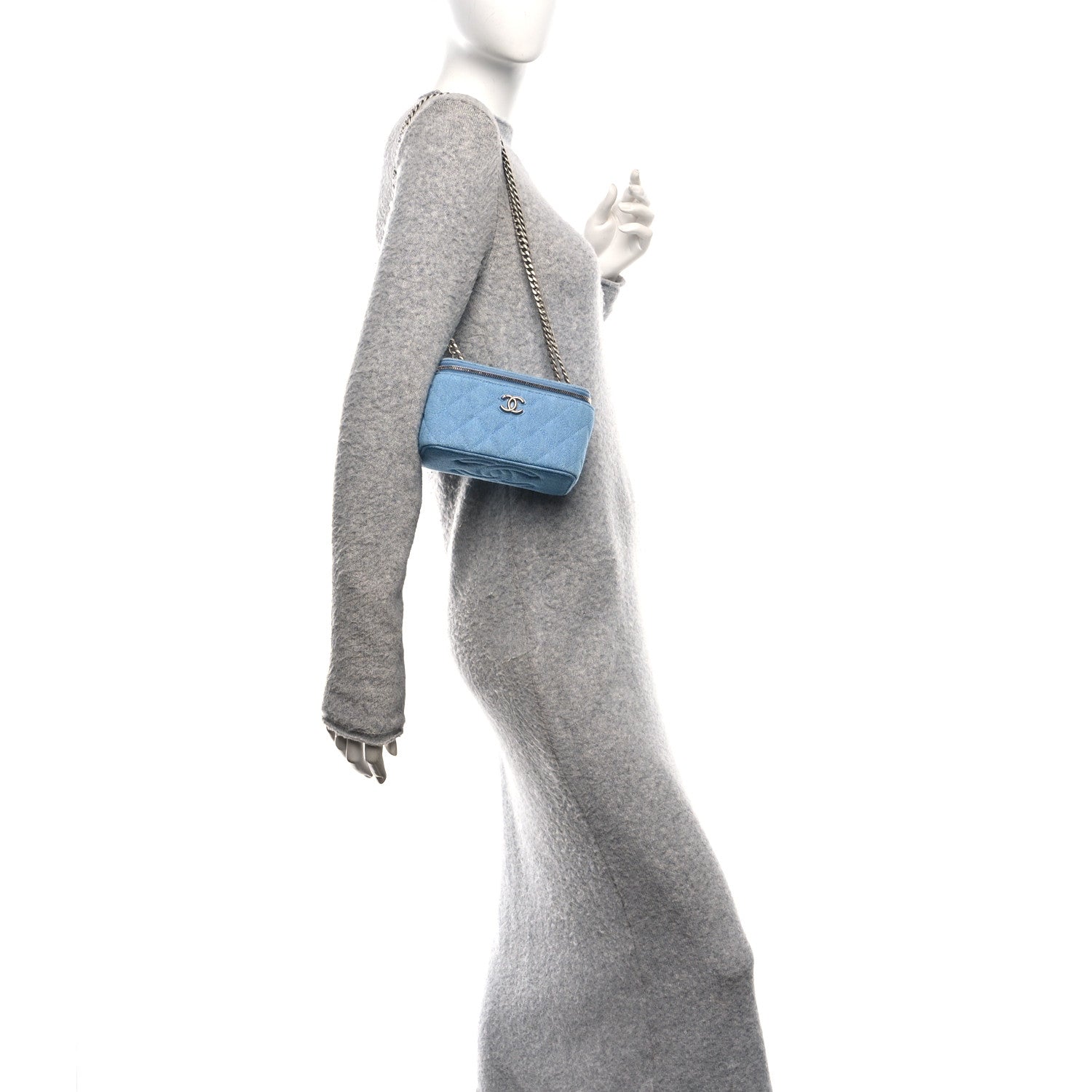 Chanel Denim Quilted Sweetheart Small Vanity Case With Chain Blue 2 of 10