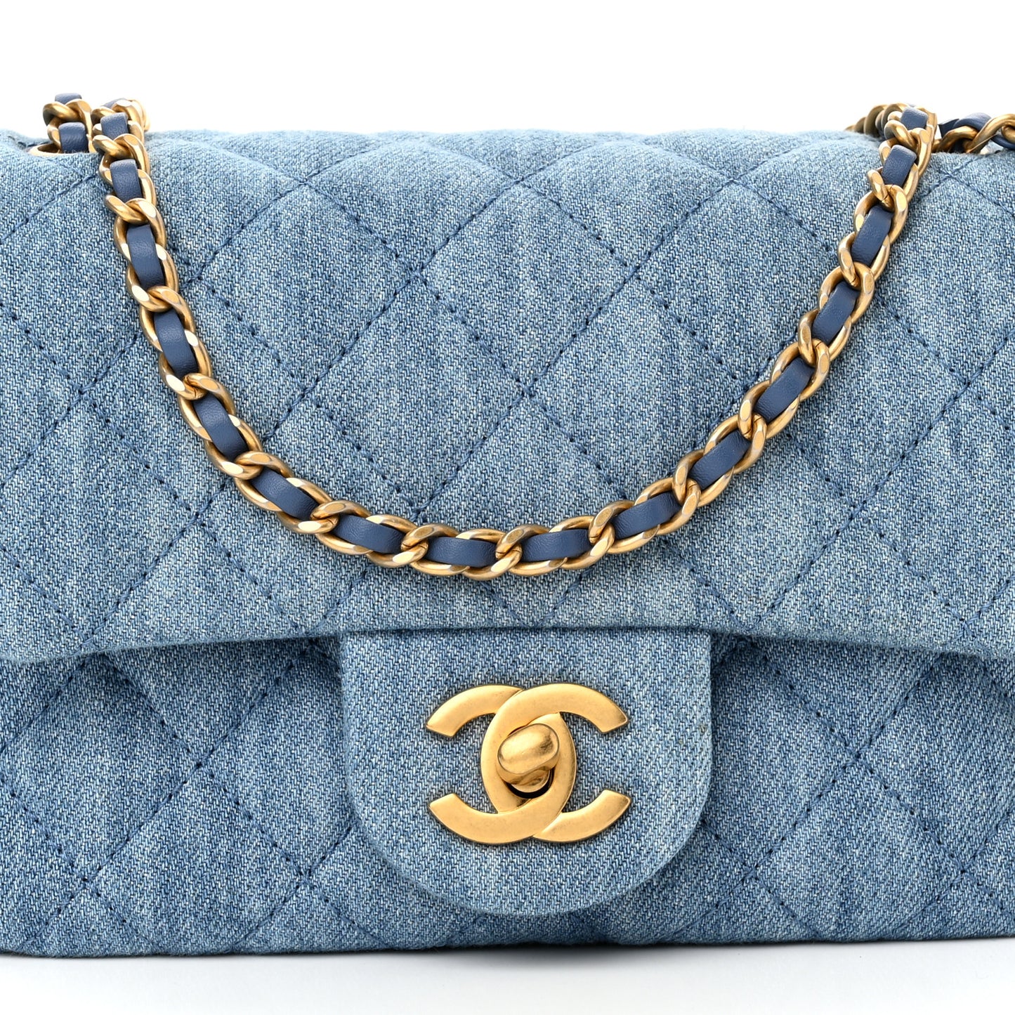 Denim Quilted Mini Pearl Crush Flap Blue