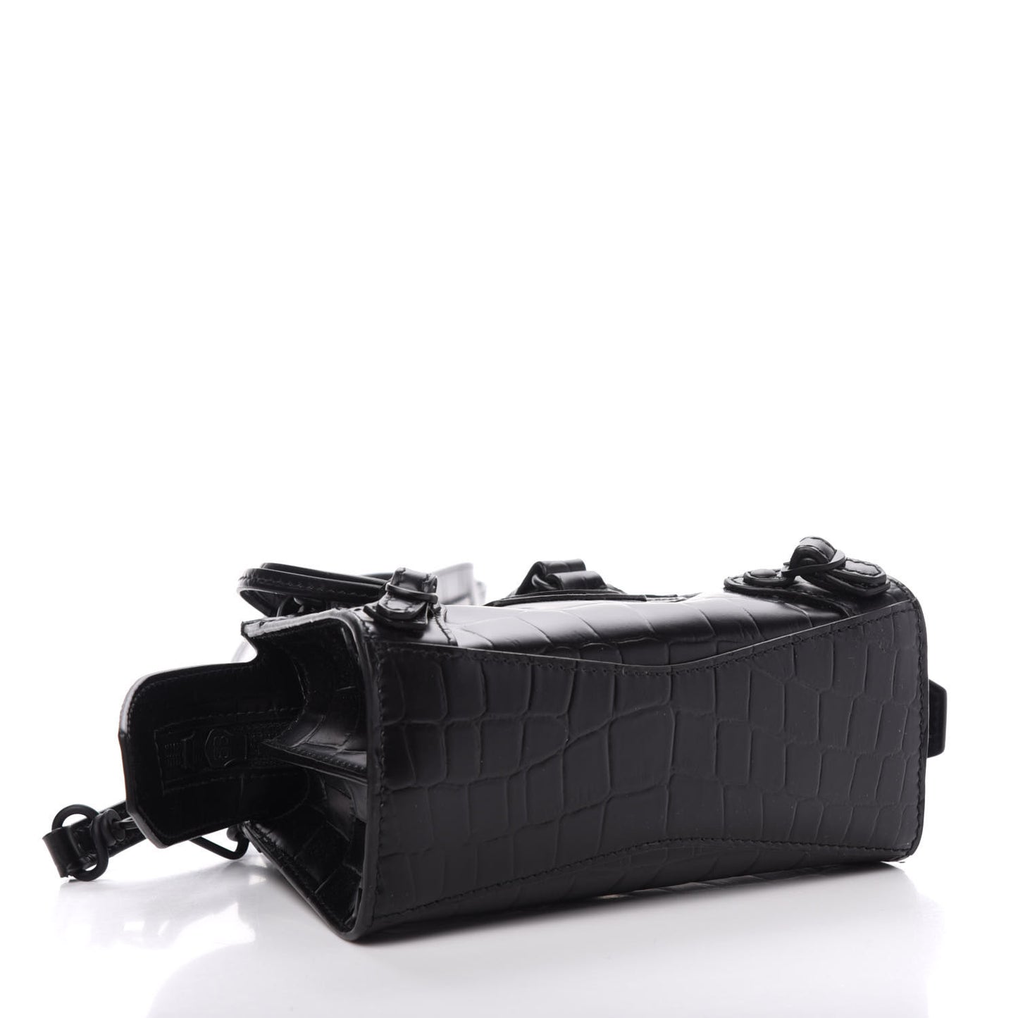 Semi Shiny Calfskin Crocodile Embossed Neo Classic Black Hardware Nano City Crossbody Black
