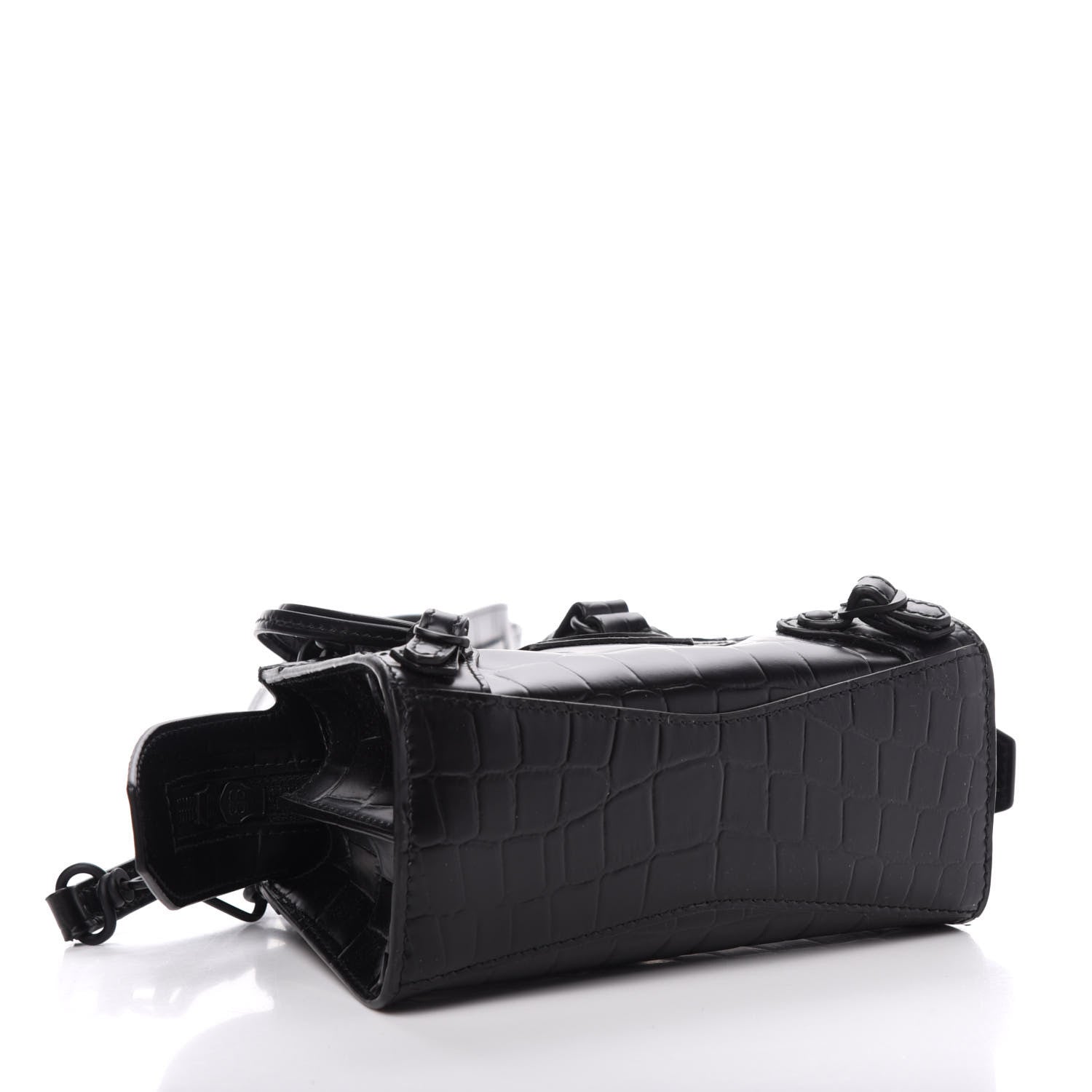 Balenciaga Semi Shiny Calfskin Crocodile Embossed Neo Classic Black Hardware Nano City Crossbody Black 4 of 9