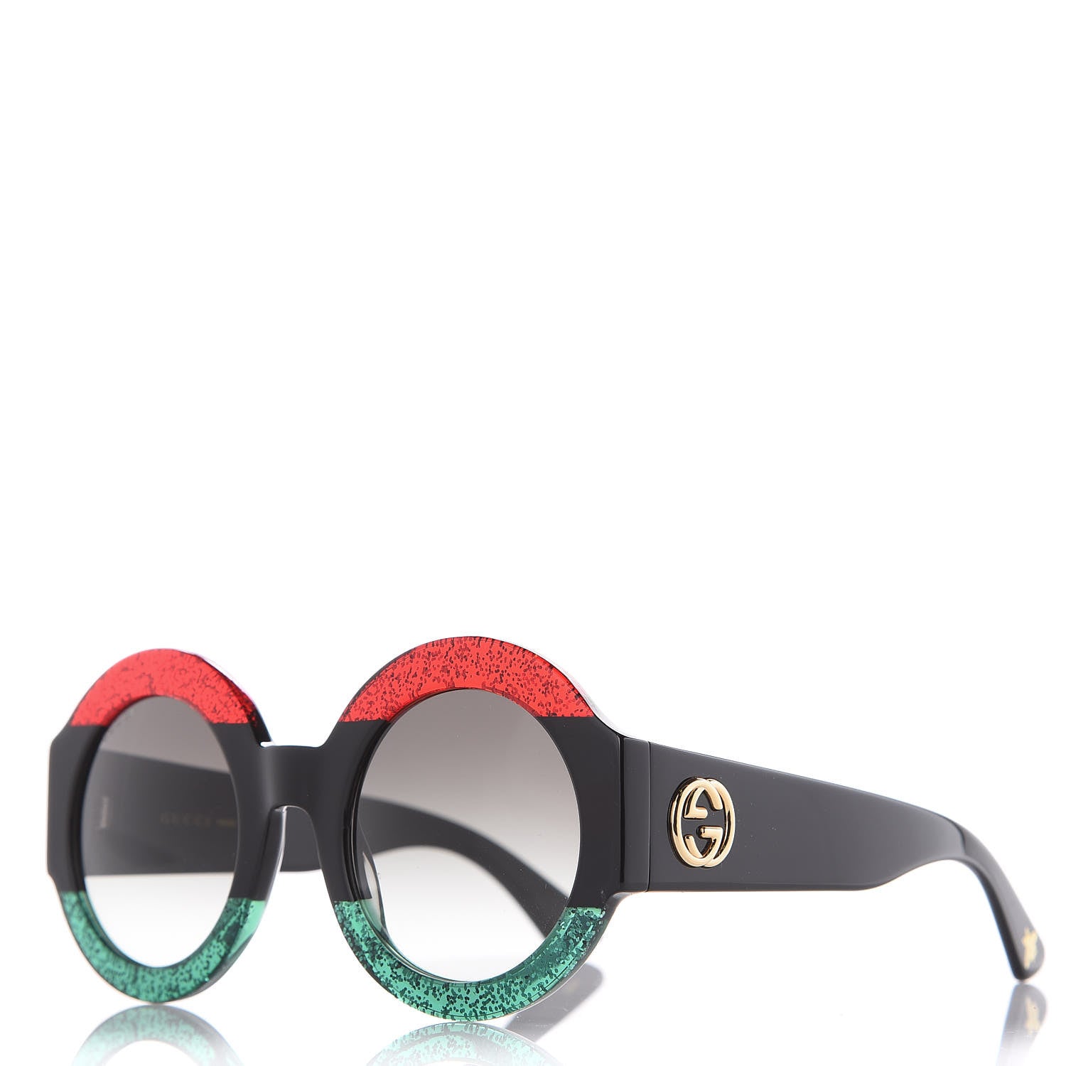 Gucci Acetate Round GG0084S Sunglasses Black Red Green 1 of 8