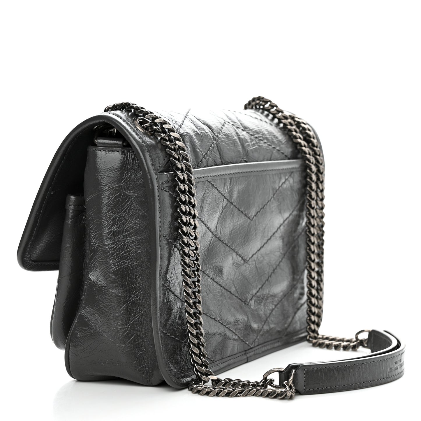Crinkled Calfskin Matelasse Monogram Baby Niki Chain Satchel Storm