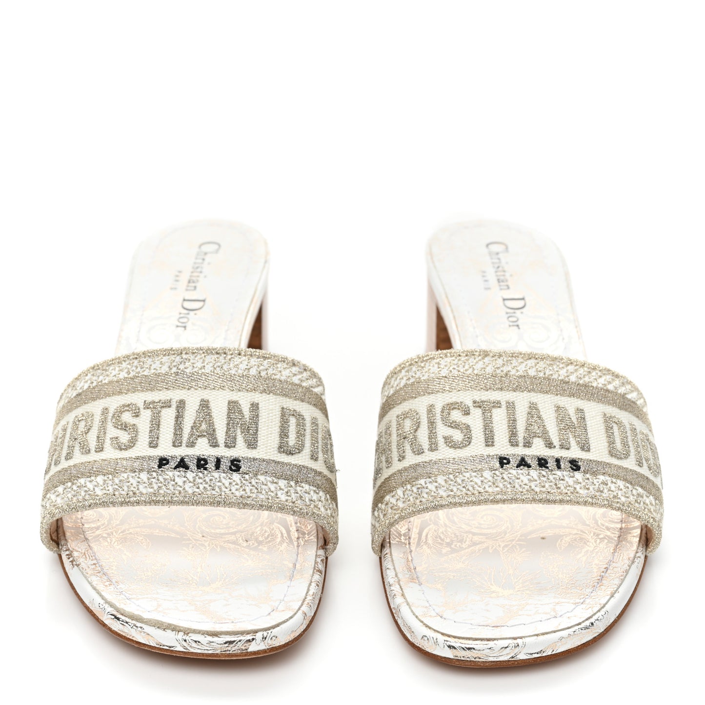 Canvas Daw Stelle Embroidered Dway 40mm Slide Sandals 39 White Gold