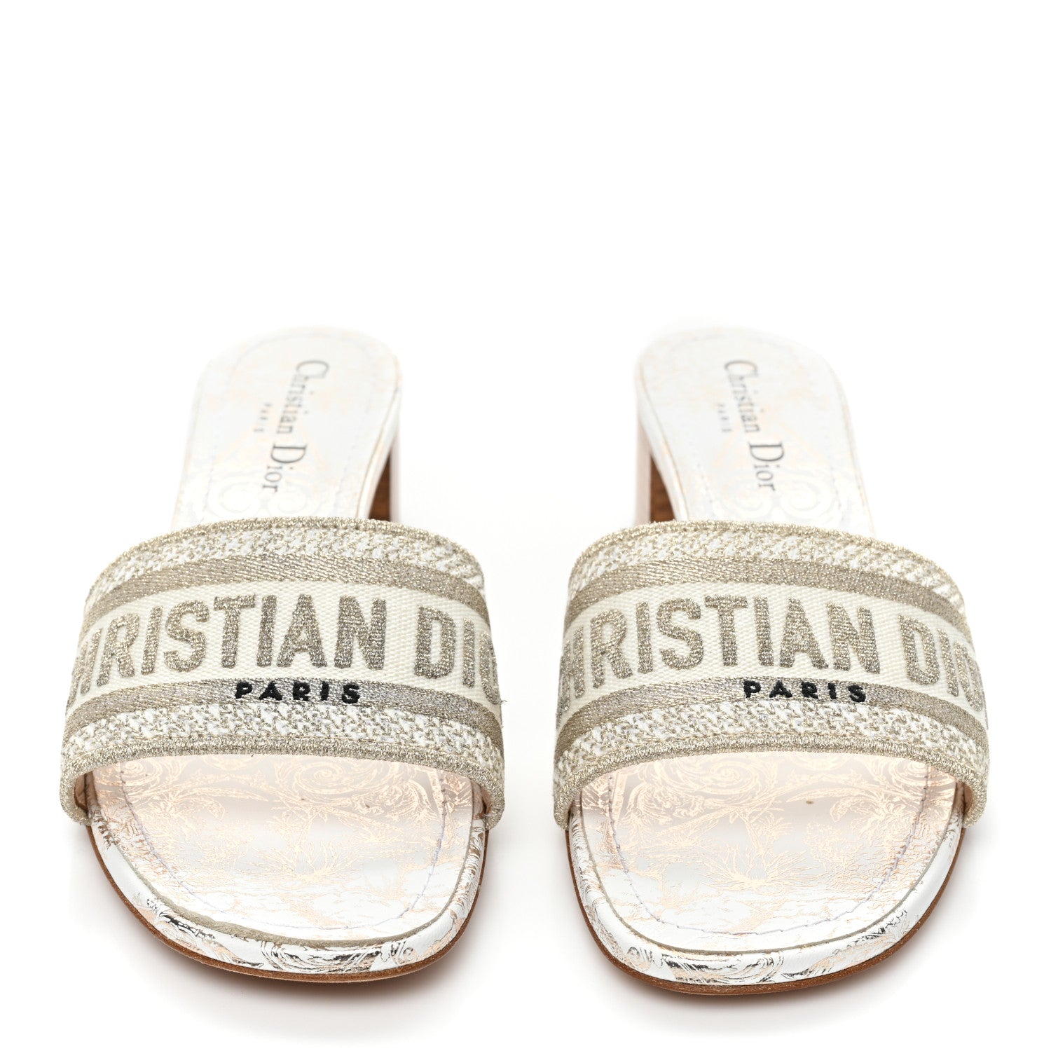 Christian Dior Canvas Daw Stelle Embroidered Dway 40mm Slide Sandals 39 White Gold 2 of 8