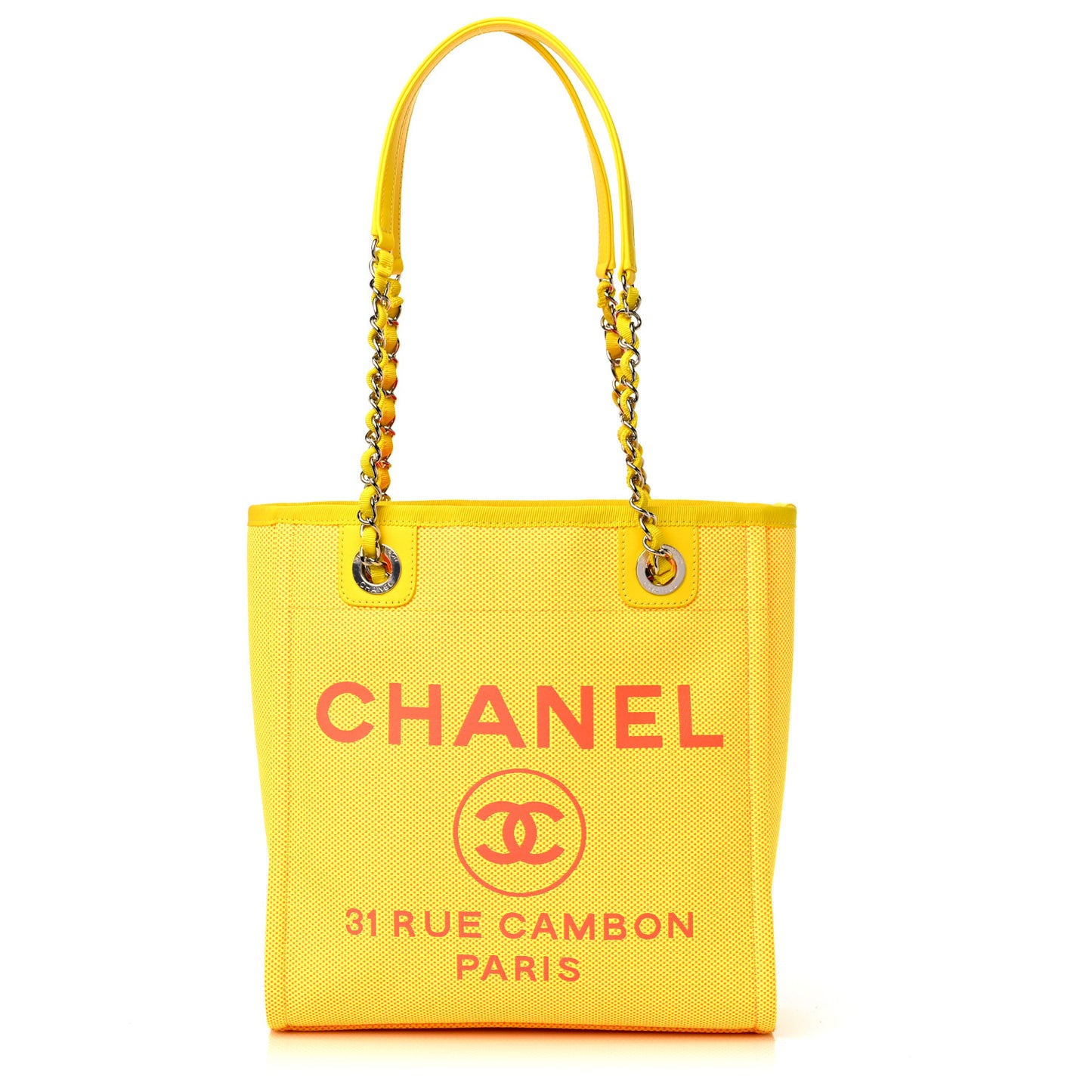 Mixed Fibers Calfskin Mini Deauville Tote Orange Yellow