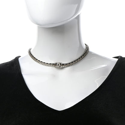 Chanel Metal Lambskin Crystal Chain CC Necklace Black Gold 2 of 7