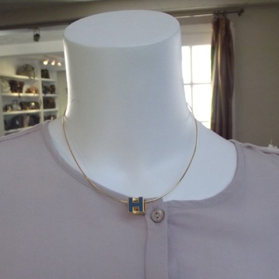 Hermes Gold Cage d H Necklace Bleu 2 of 9