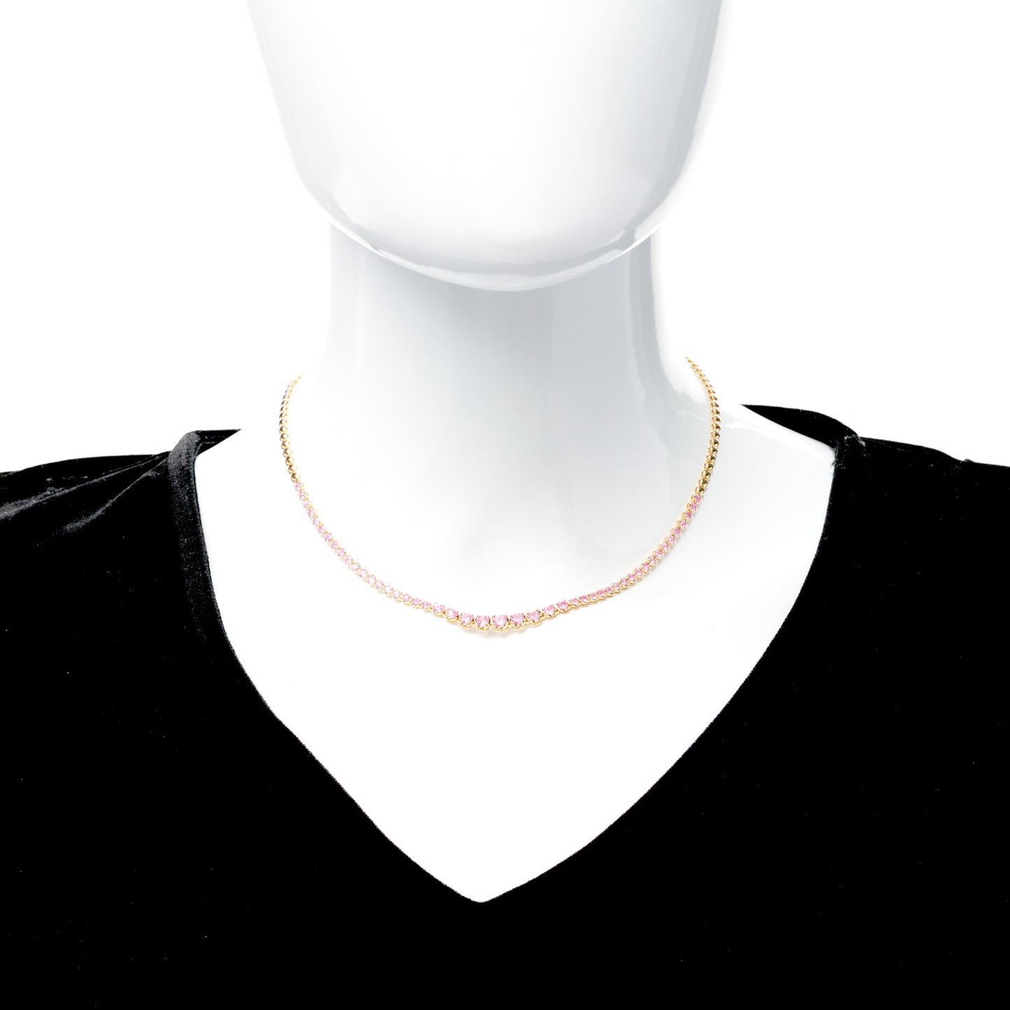 18K Yellow Gold Pink Sapphire Graduated Tennis Necklace