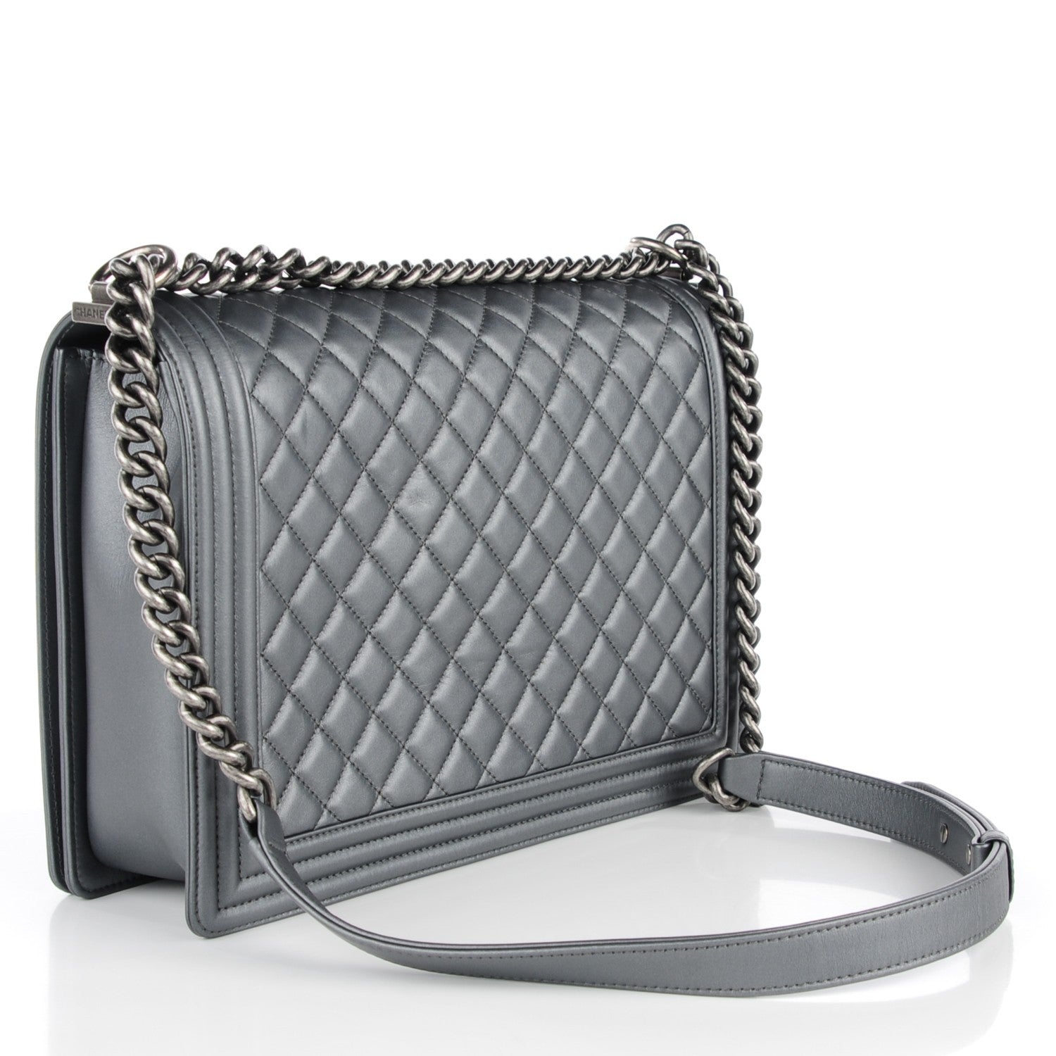 Chanel Metallic Calfskin Quilted Large Boy Flap Dark Silver 3 of 7