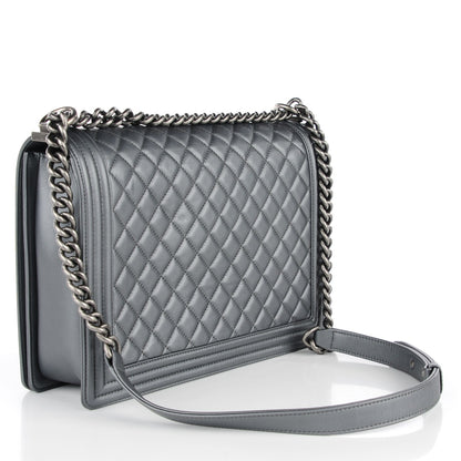 Chanel Metallic Calfskin Quilted Large Boy Flap Dark Silver 3 of 7