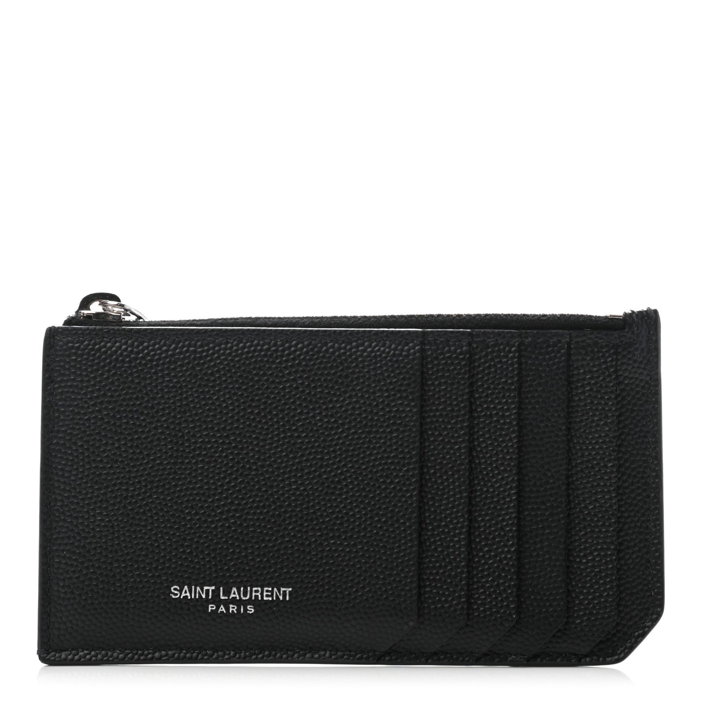 Grained Calfskin 5 Fragments Zip Pouch Card Holder Black