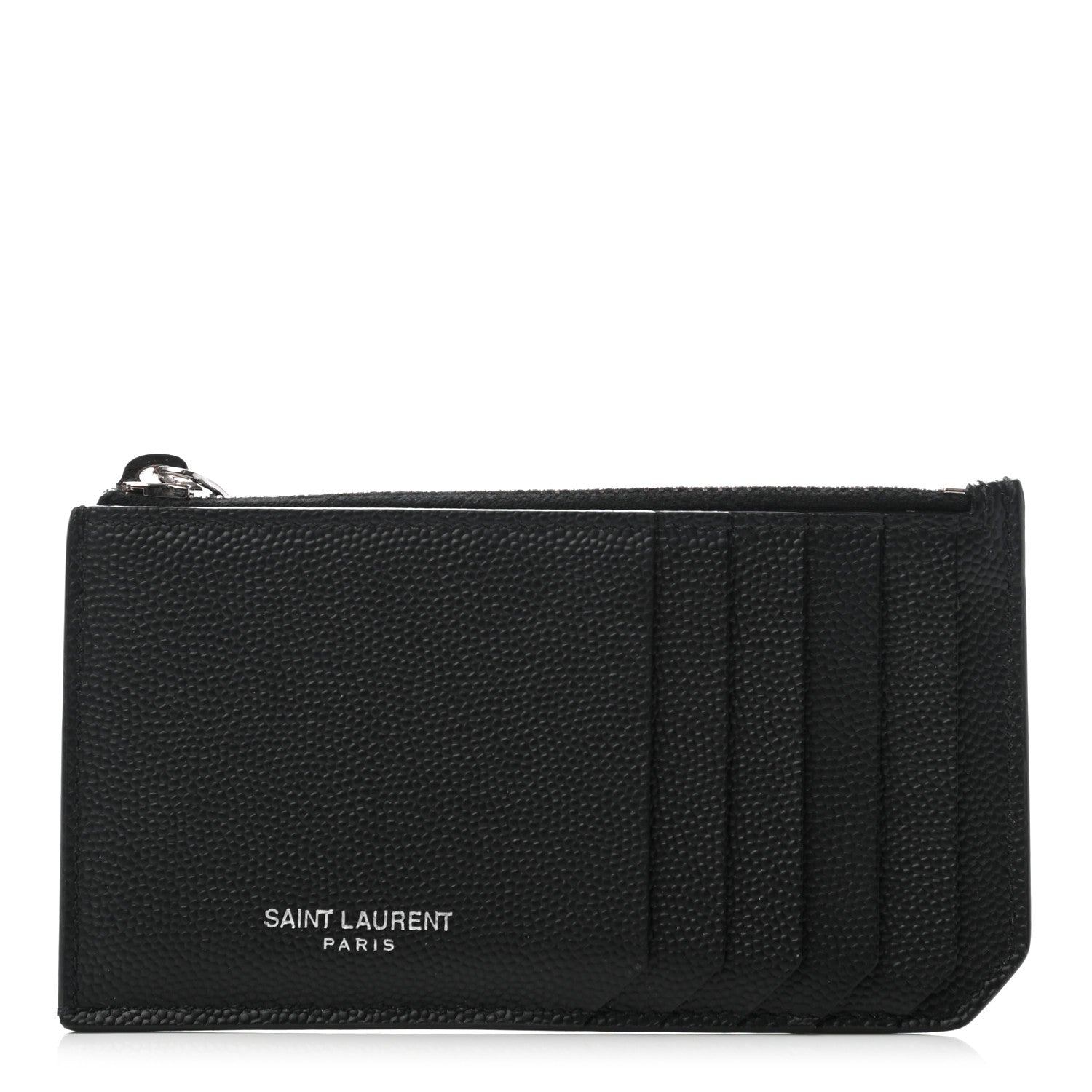 Saint Laurent Grained Calfskin 5 Fragments Zip Pouch Card Holder Black 1 of 8