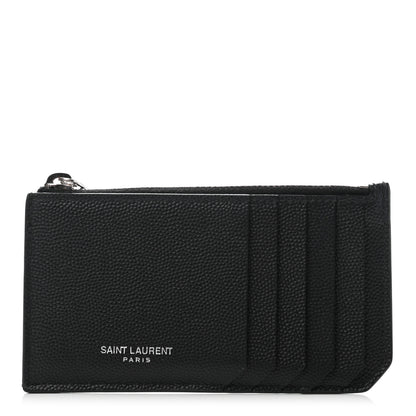 Saint Laurent Grained Calfskin 5 Fragments Zip Pouch Card Holder Black 1 of 8