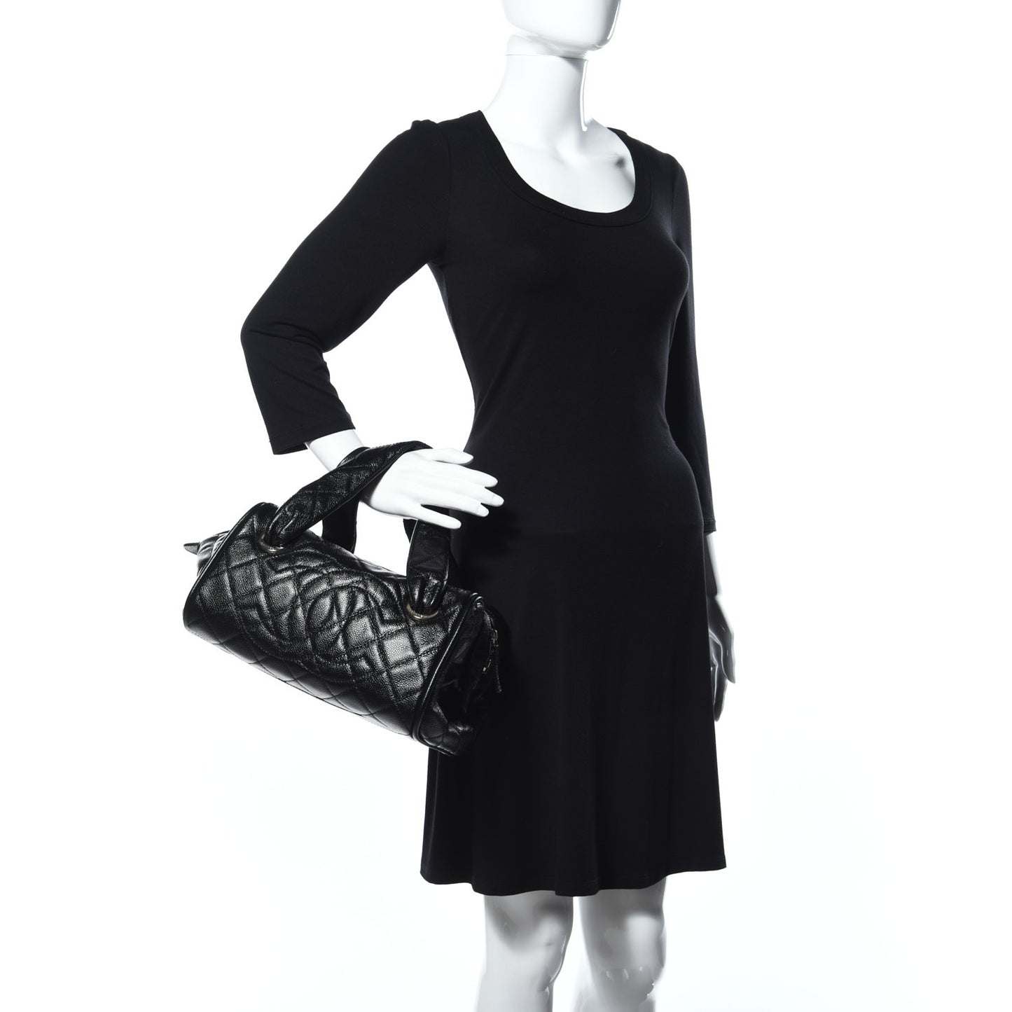 Caviar Quilted CC Timeless Bowler Black