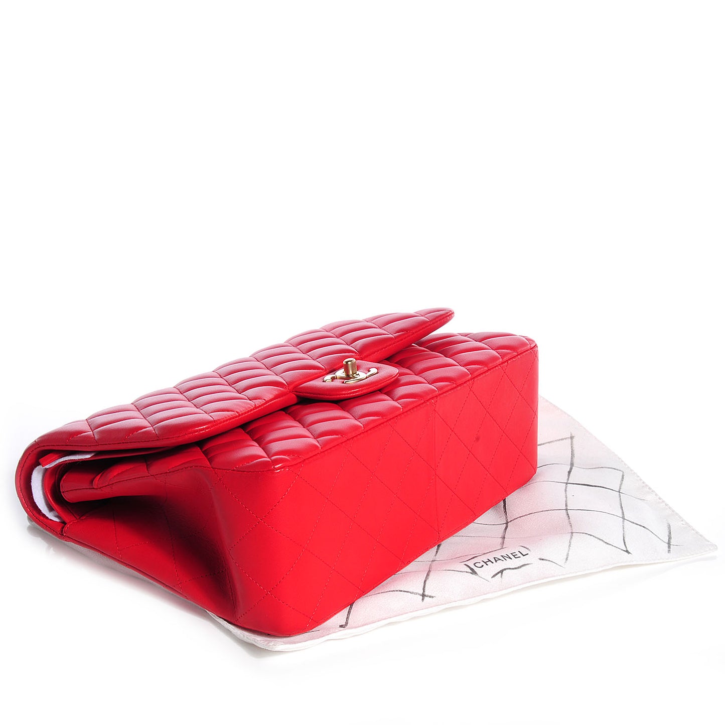 Lambskin Quilted Jumbo Double Flap Red
