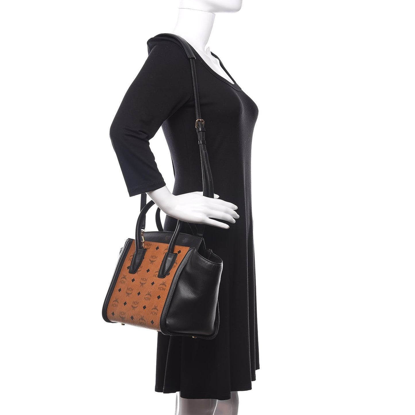 Visetos Small Kathy Double Zip Tote Cognac Black