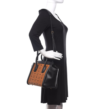 MCM Visetos Small Kathy Double Zip Tote Cognac Black 2 of 13