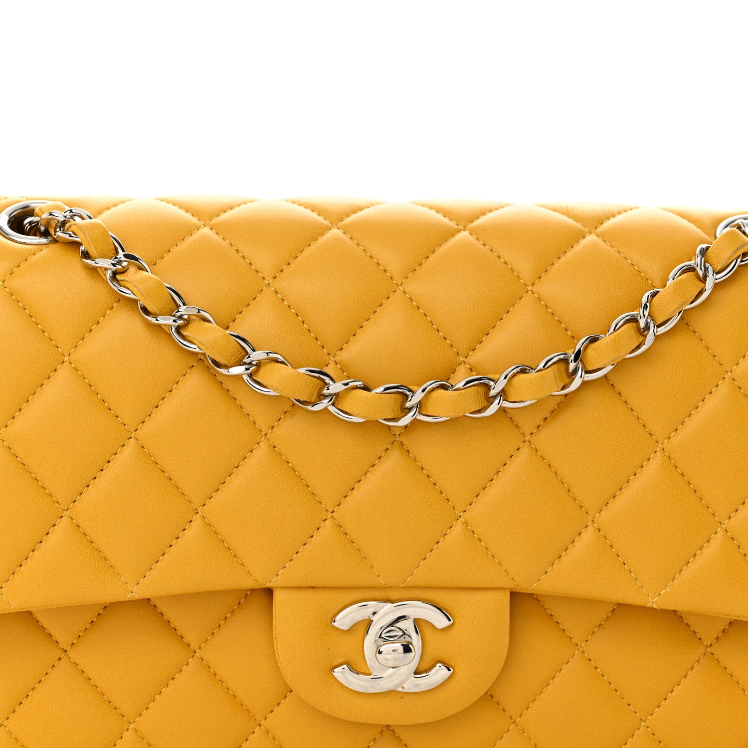 Chanel Lambskin Quilted Medium Double Flap Yellow 1757084