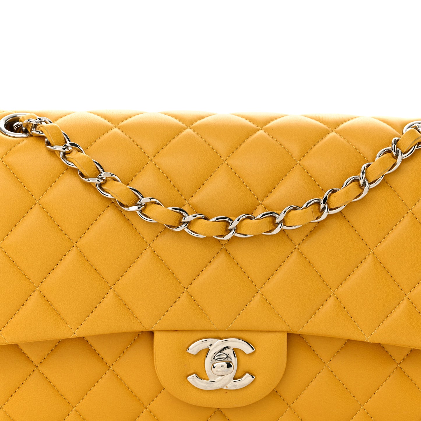 Lambskin Quilted Medium Double Flap Yellow