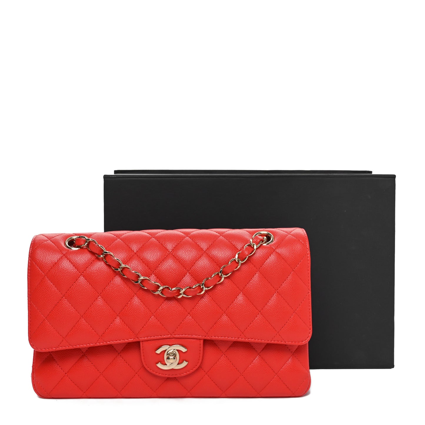 Caviar Quilted Medium Double Flap Red