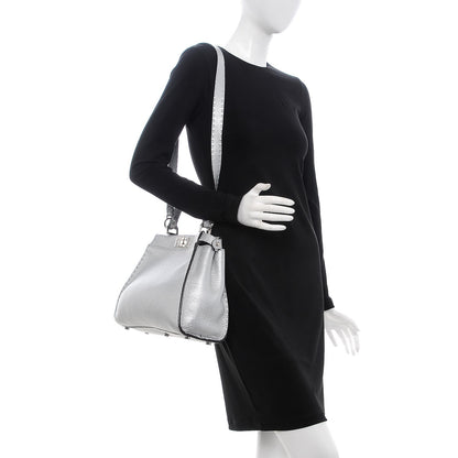 Fendi Cuoio Romano Lux Selleria Medium Peekaboo Iconic Satchel Argento 2 of 9