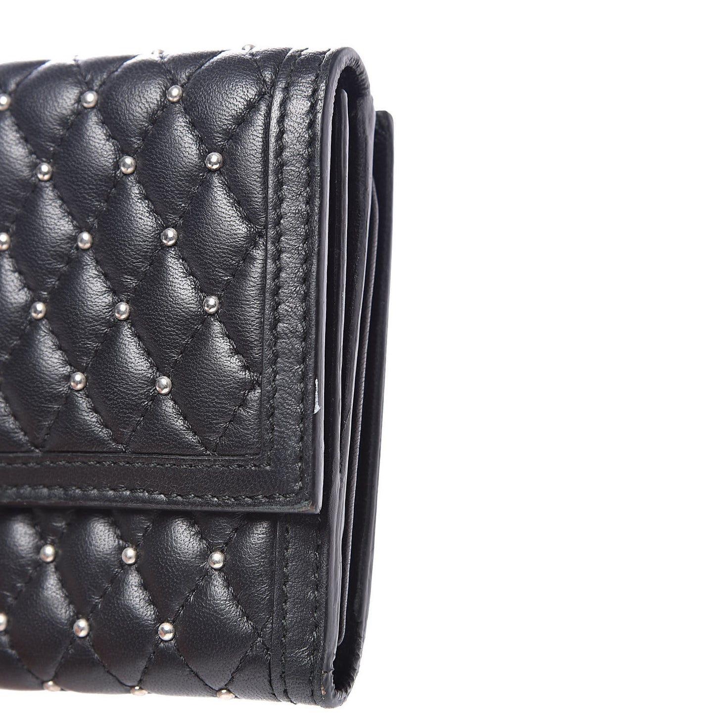 Calfskin Quilted Studded Skull Continental Wallet Black