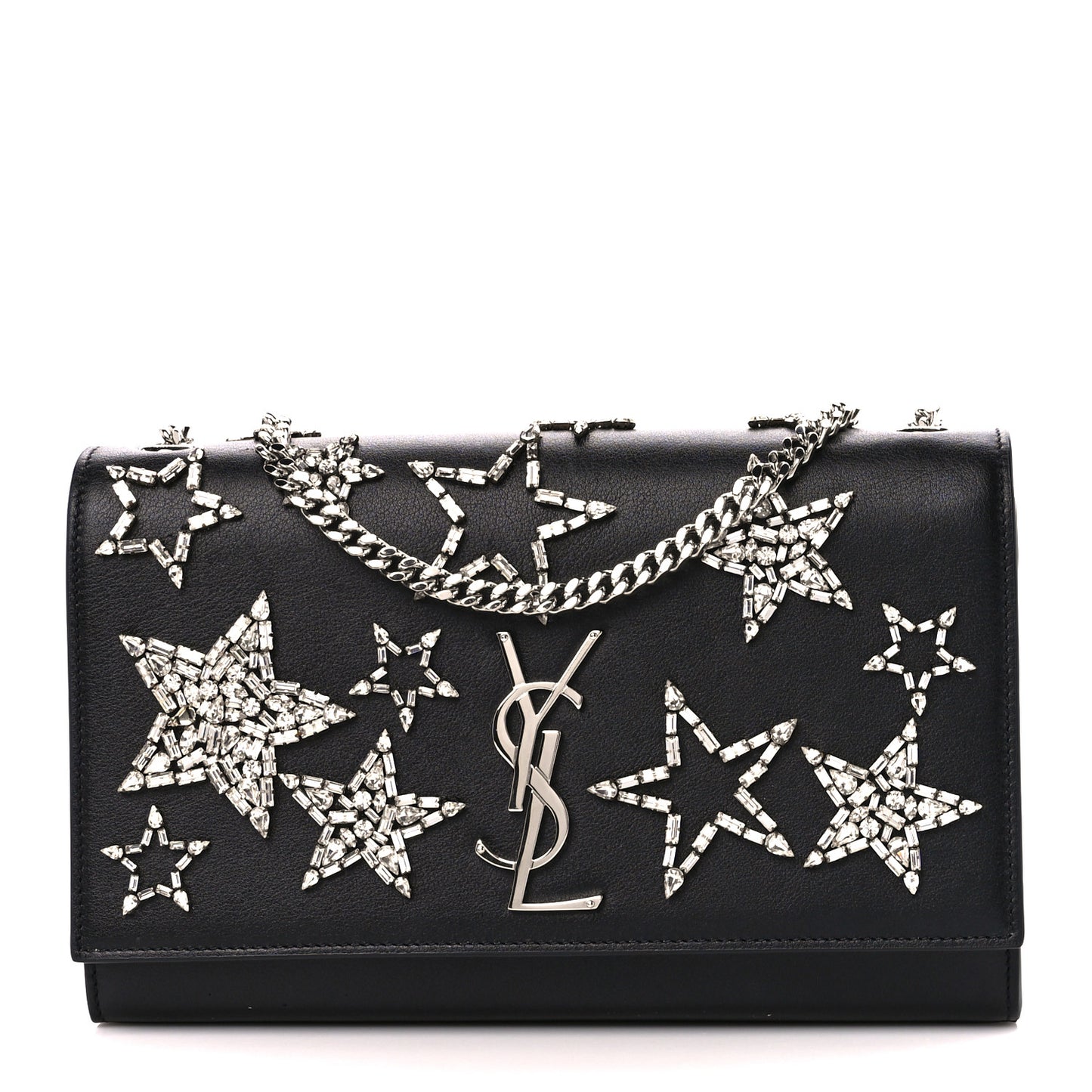 Calfskin Crystal Star Medium Monogram Kate Satchel Black