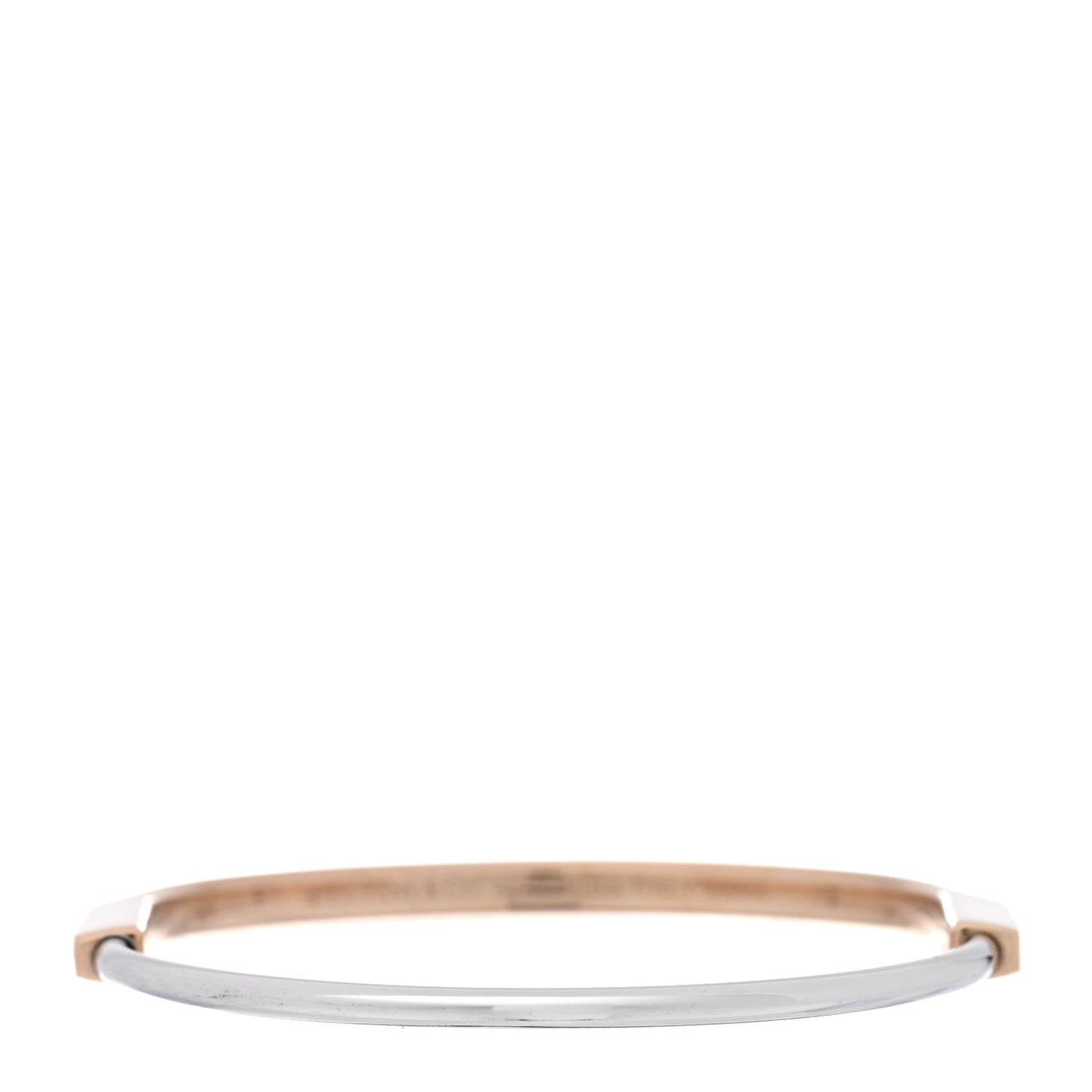 18K Rose White Gold Diamond Narrow Tiffany Lock Half Pave Bangle Bracelet