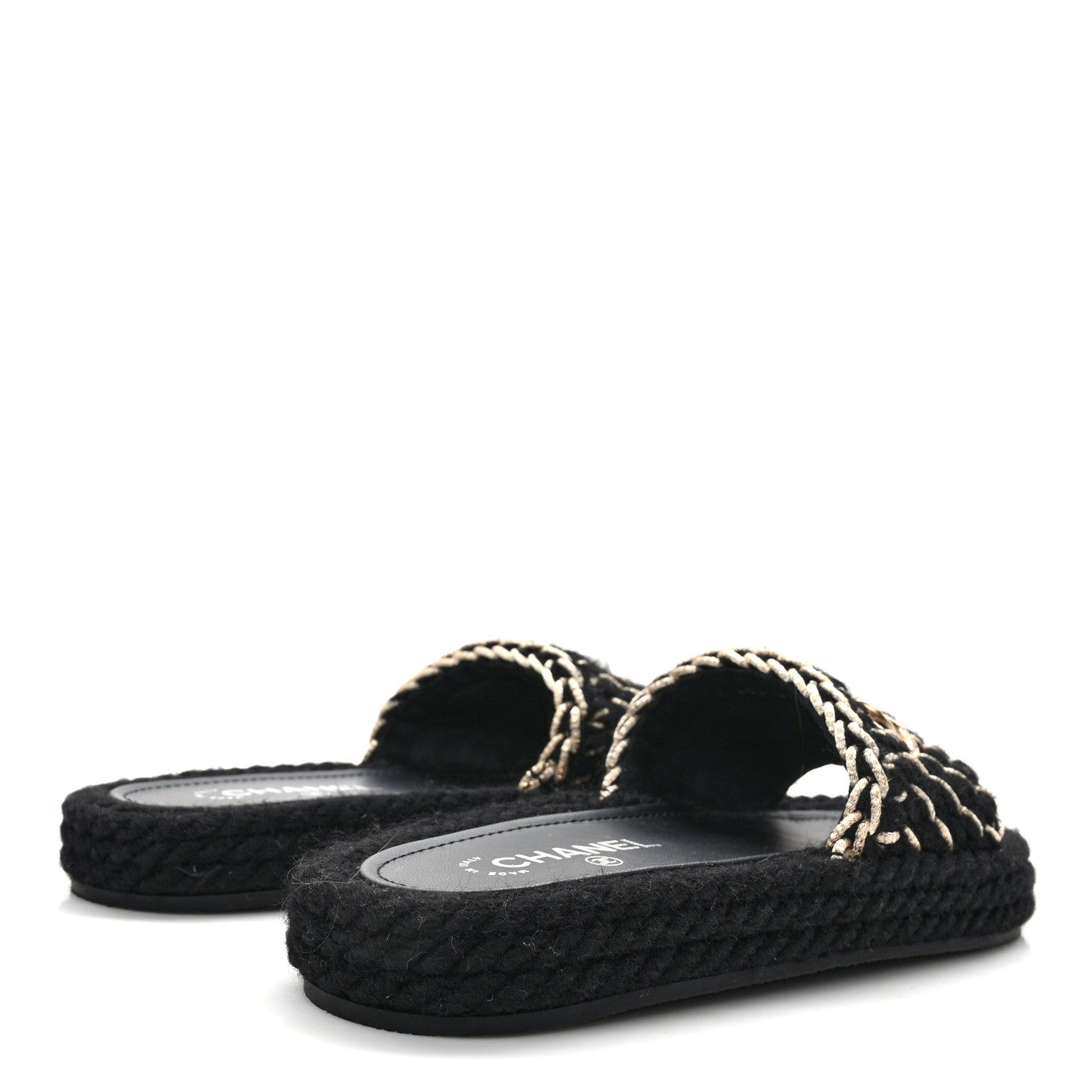 Chanel Braided Knit CC Mules 38 Black Gold 4 of 9
