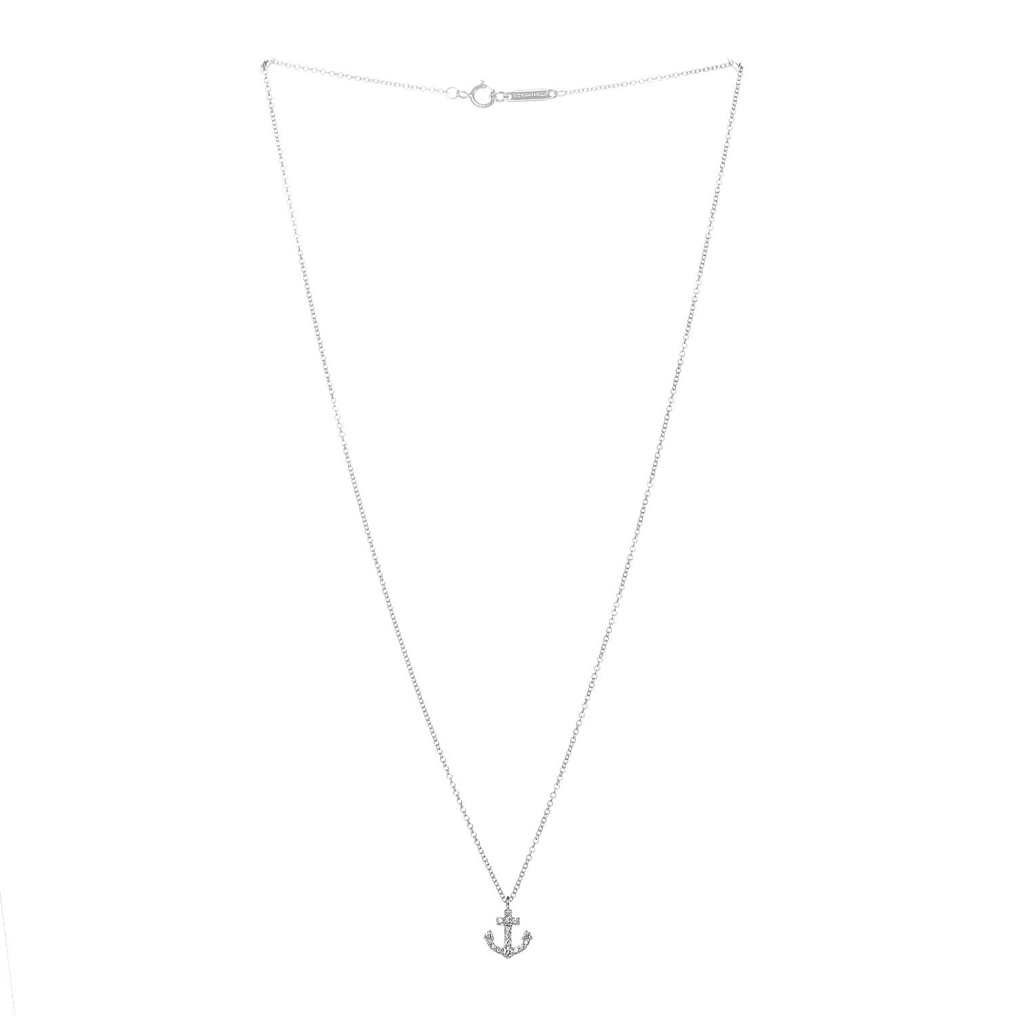 18K White Gold Diamond Mini Metro Anchor Pendant Necklace