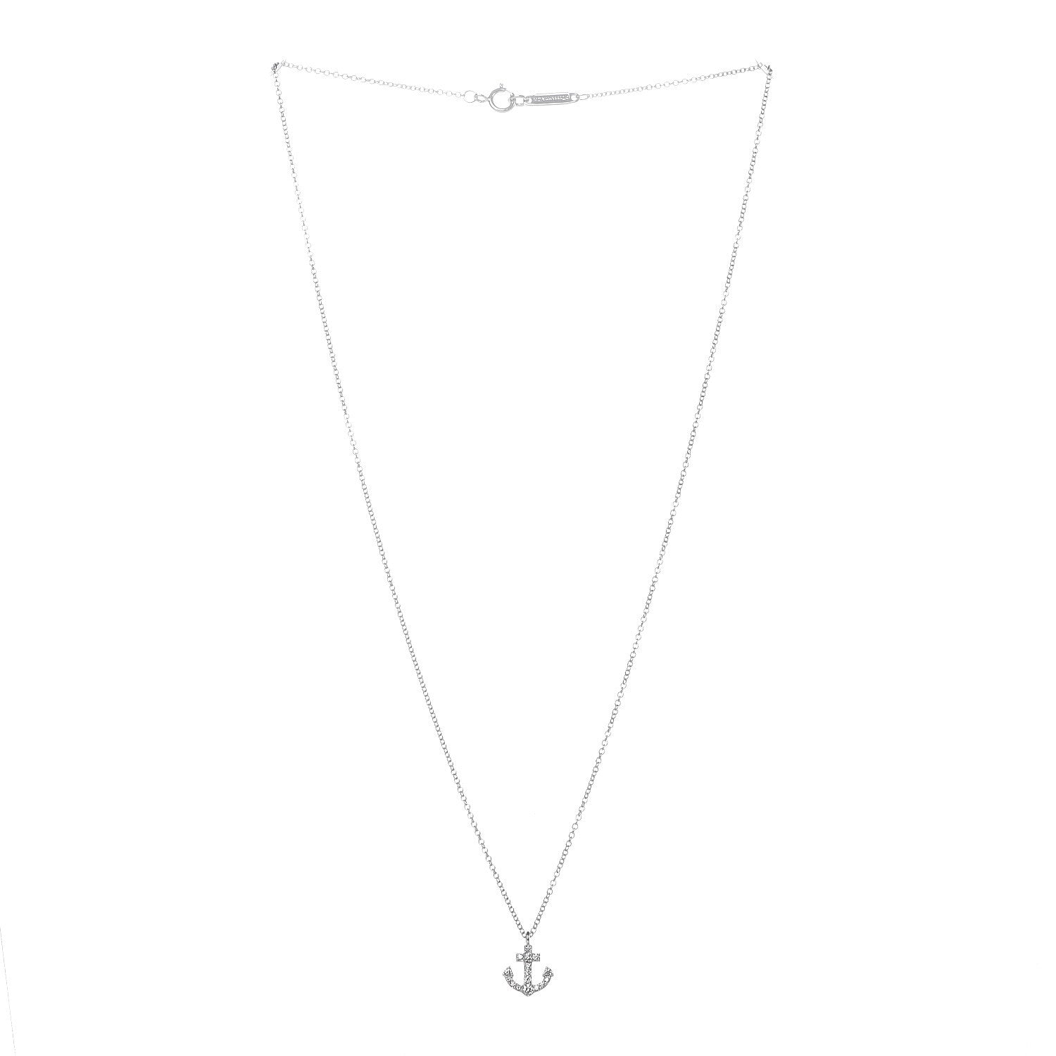 Tiffany 18K White Gold Diamond Mini Metro Anchor Pendant Necklace 3 of 7