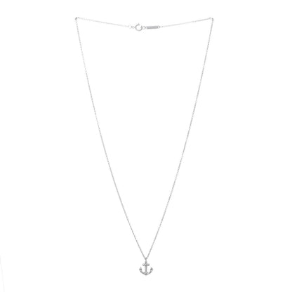 Tiffany 18K White Gold Diamond Mini Metro Anchor Pendant Necklace 3 of 7