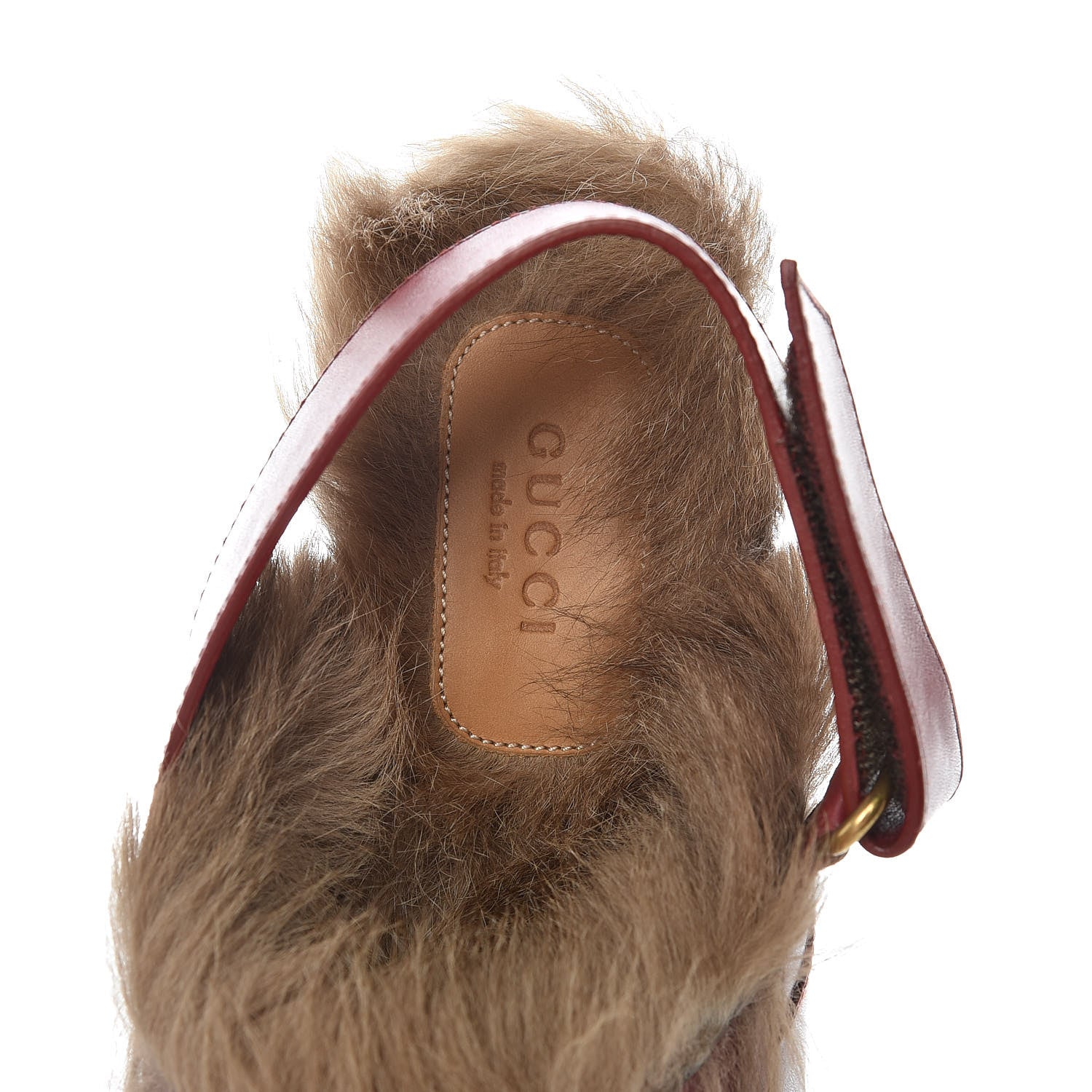 Gucci Calfskin Fur Horsebit Amstel Slingback Clogs 39 Rosso Naturale 6 of 9