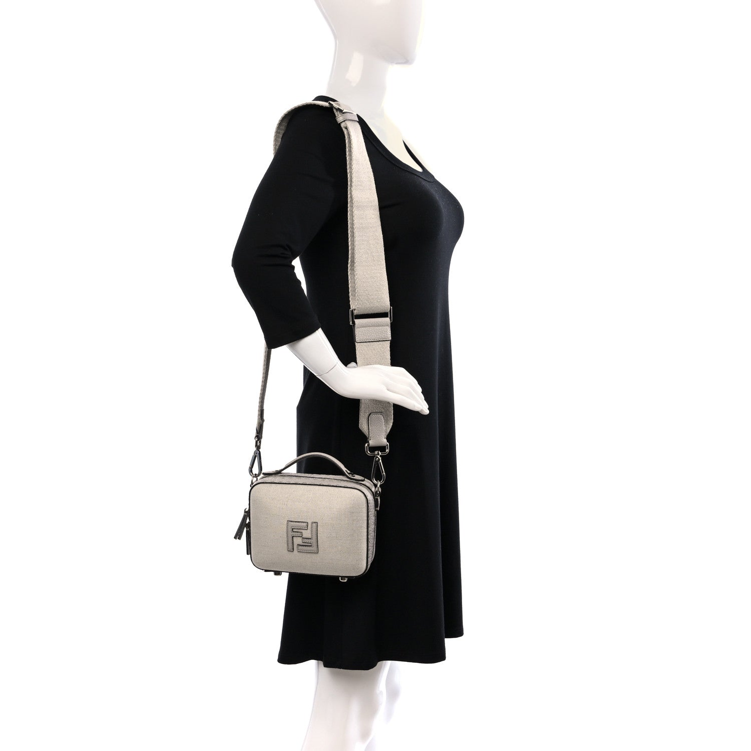 Fendi Kuban Canvas Cuoio Romano Mini Suitcase Bag Grigio Polvere 3 of 9