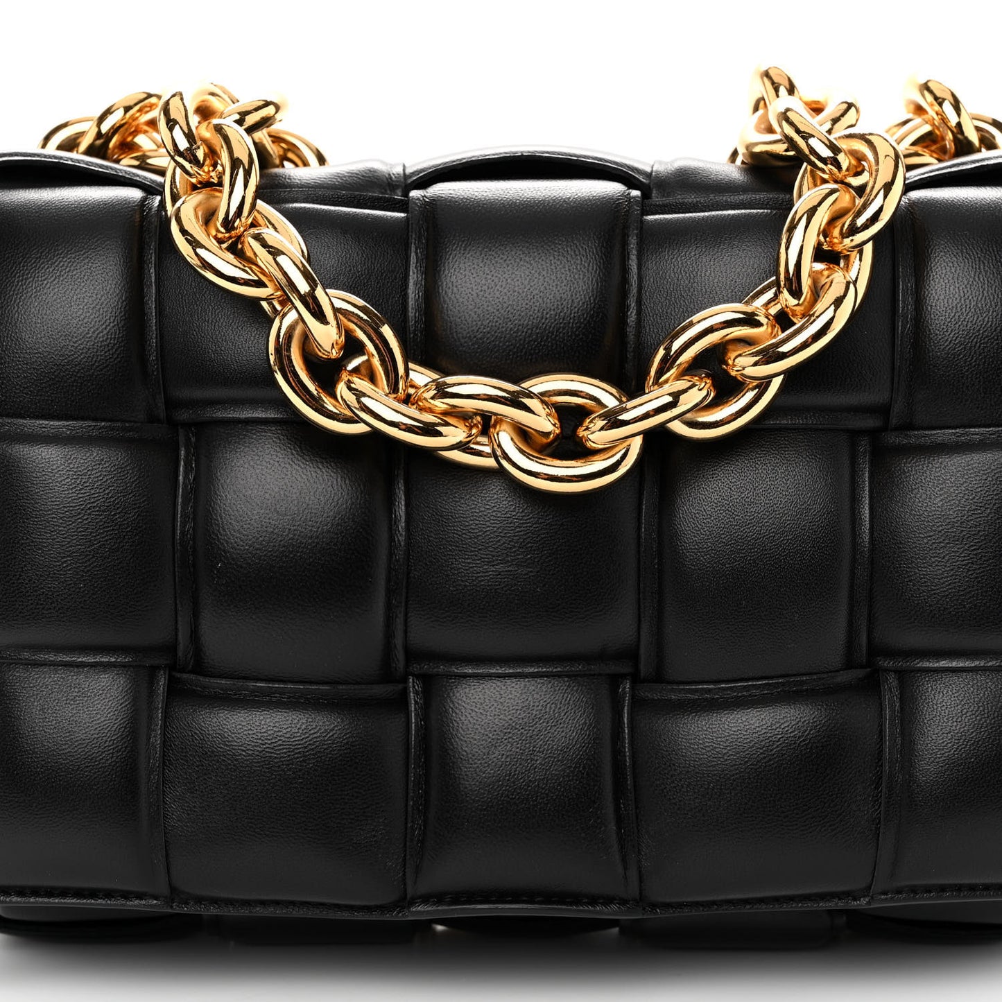 Lambskin Maxi Intreccio Padded Chain Cassette Crossbody Bag Black