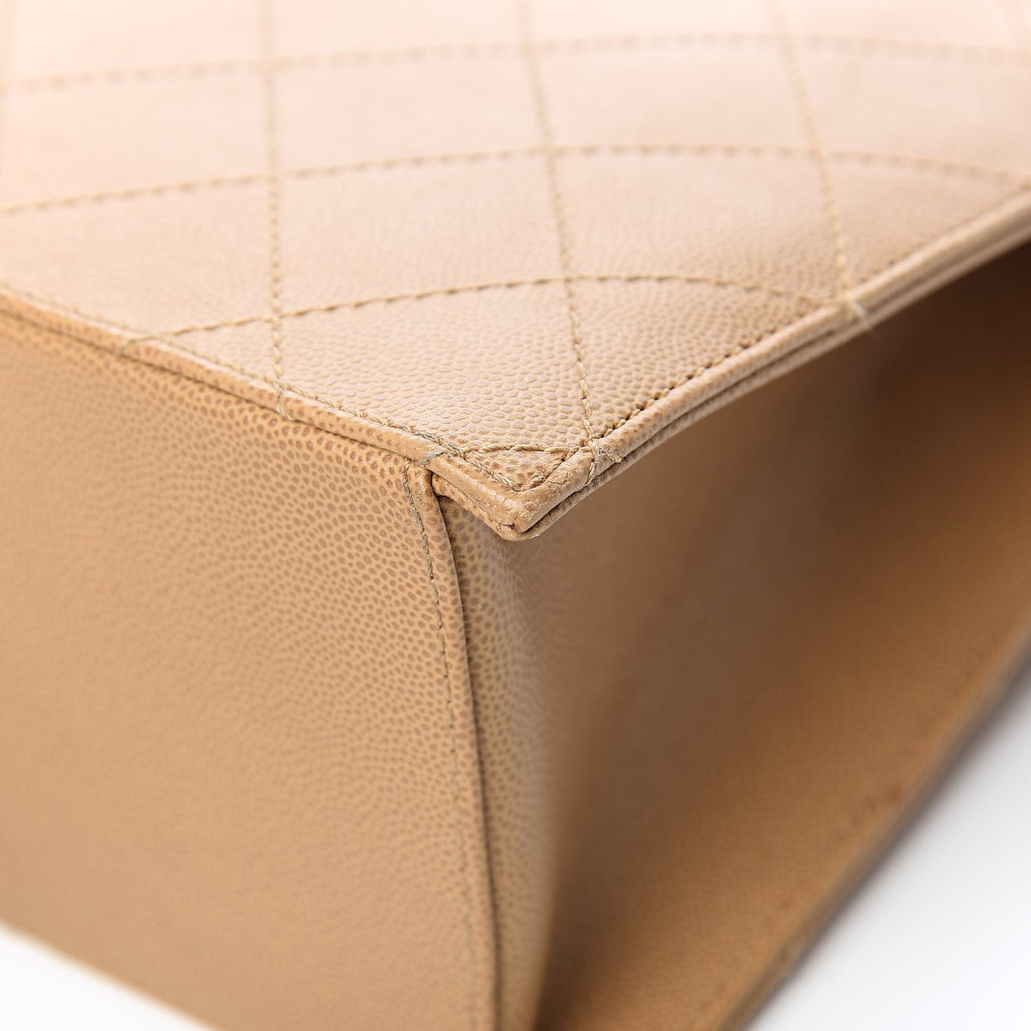 Caviar Stitched Flap Shoulder Bag Beige