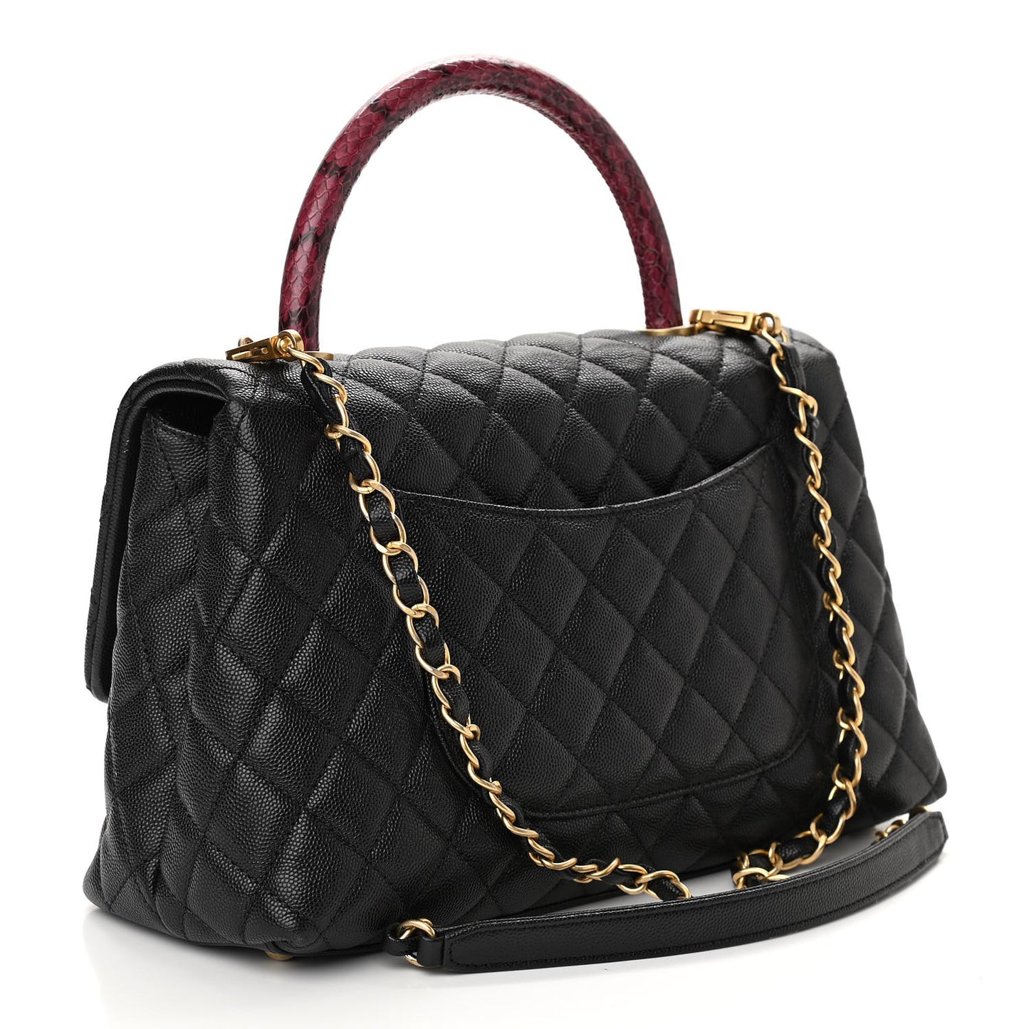 Caviar Elaphe Quilted Small Coco Handle Flap Black