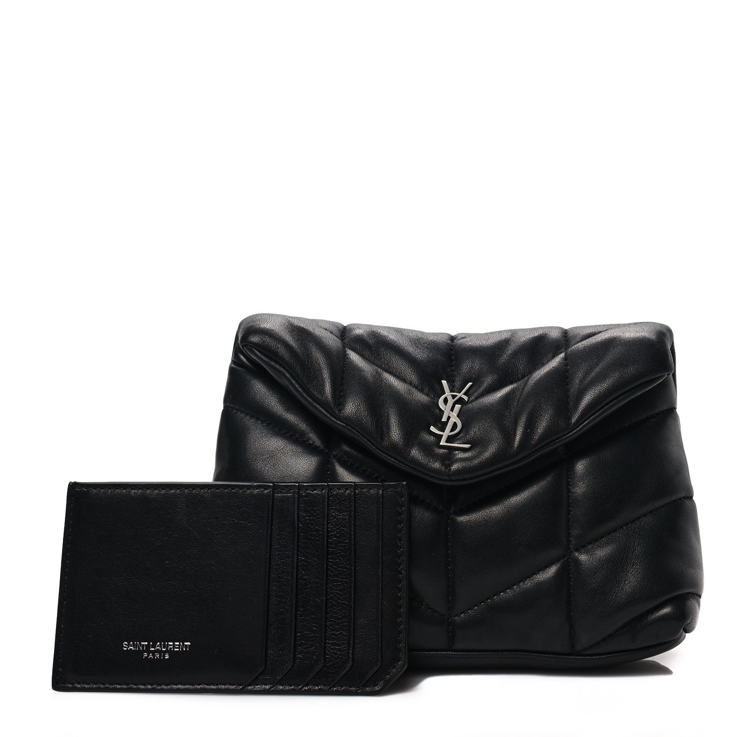 Saint Laurent Lambskin Monogram Loulou Puffer Pouch Clutch Black 1 of 6