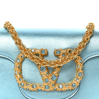 Valentino Garavani Laminated Calfskin Crystal Vlogo Small Shoulder Bag Blue 6 of 8